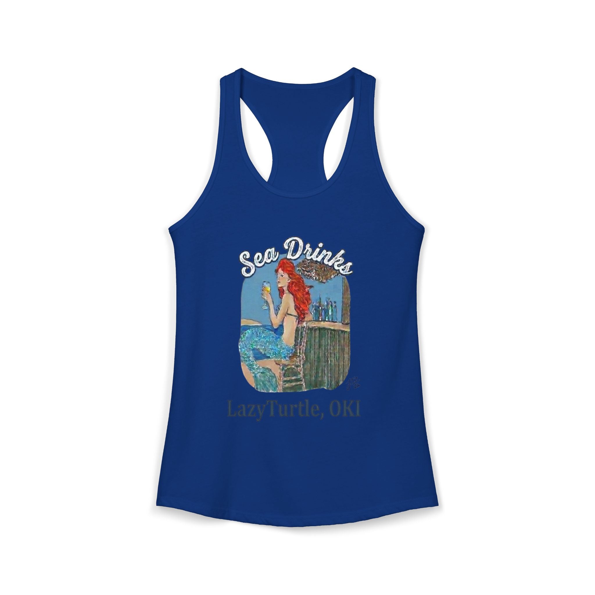 Sea Drinks Mermaid Racerback Tank — Lazy Turtle OKI Coastal Graphic Tank Top