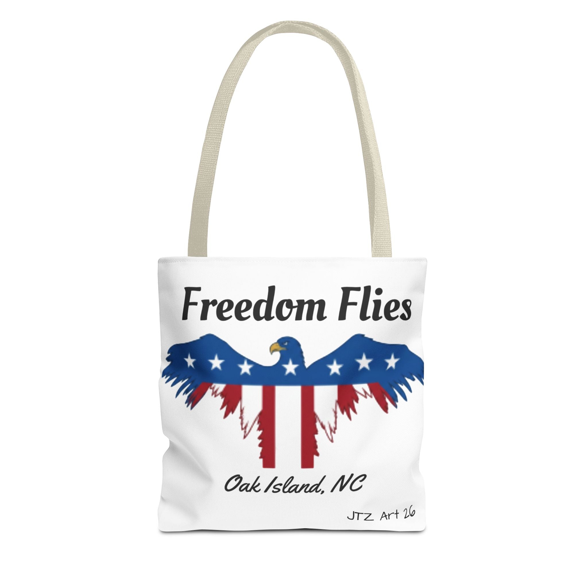 Freedom Flies Patriotic Eagle Tote Bag — Oak Island, NC USA Flag Design