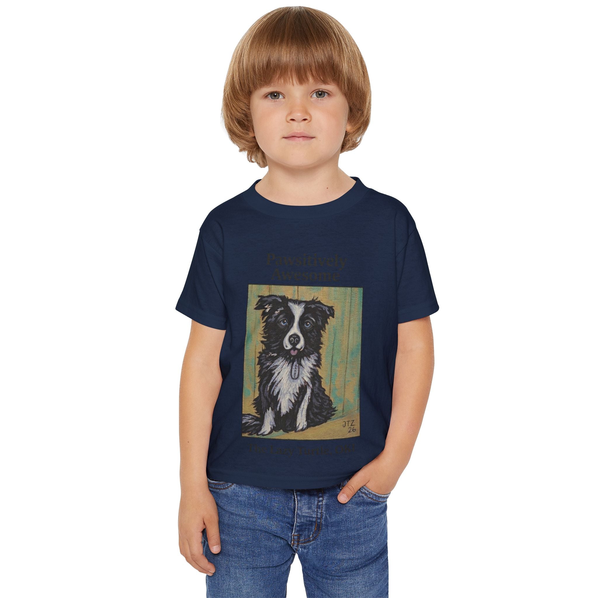 Toddler T-Shirt — "Pawsitively Awesome" Border Collie Graphic (The Lazy Turtle, OK)