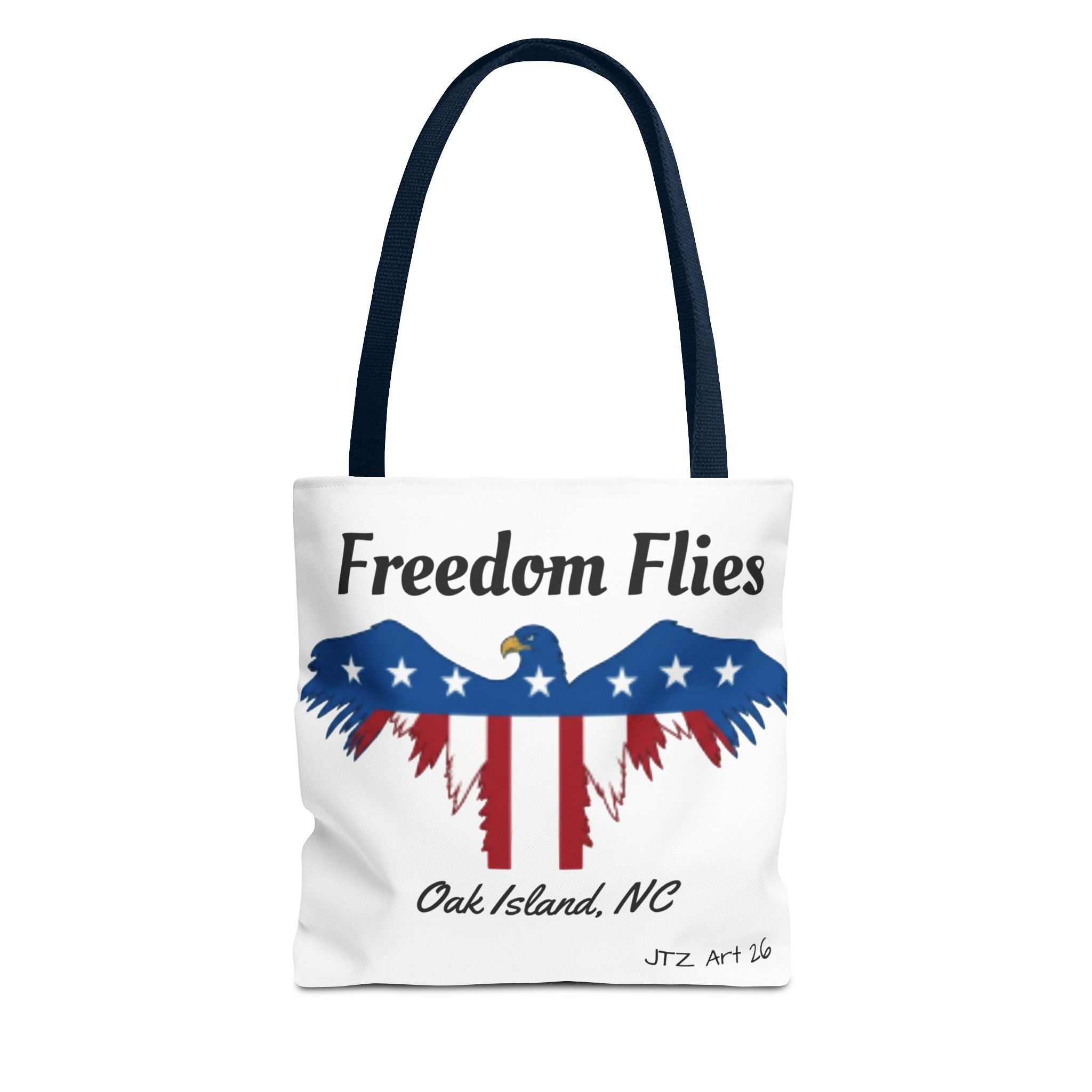 Freedom Flies Patriotic Eagle Tote Bag — Oak Island, NC USA Flag Design