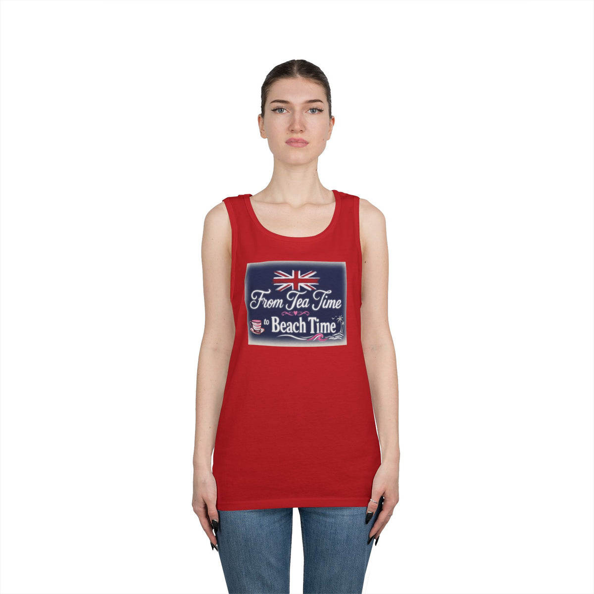Beach Tank Top "From Tea Time to Beach Time" – British Flag Summer Tank