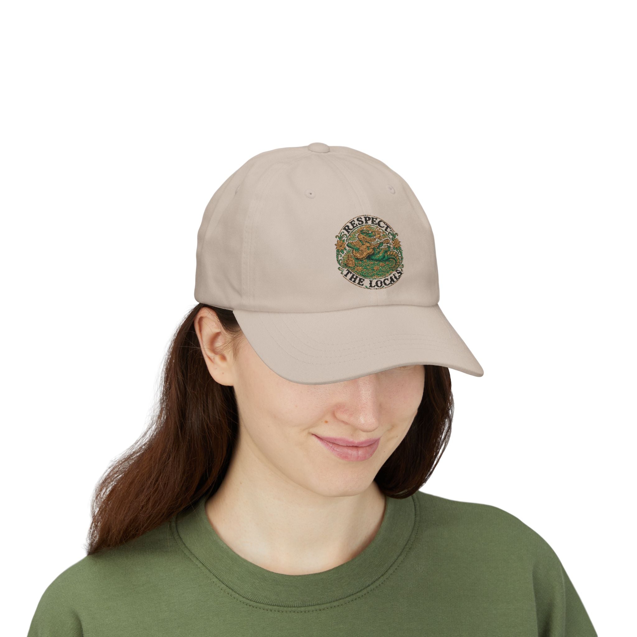 Respect The Locals Dad Cap — Embroidered Beach Vibes Hat (Back Reads "Art of OKI NC")