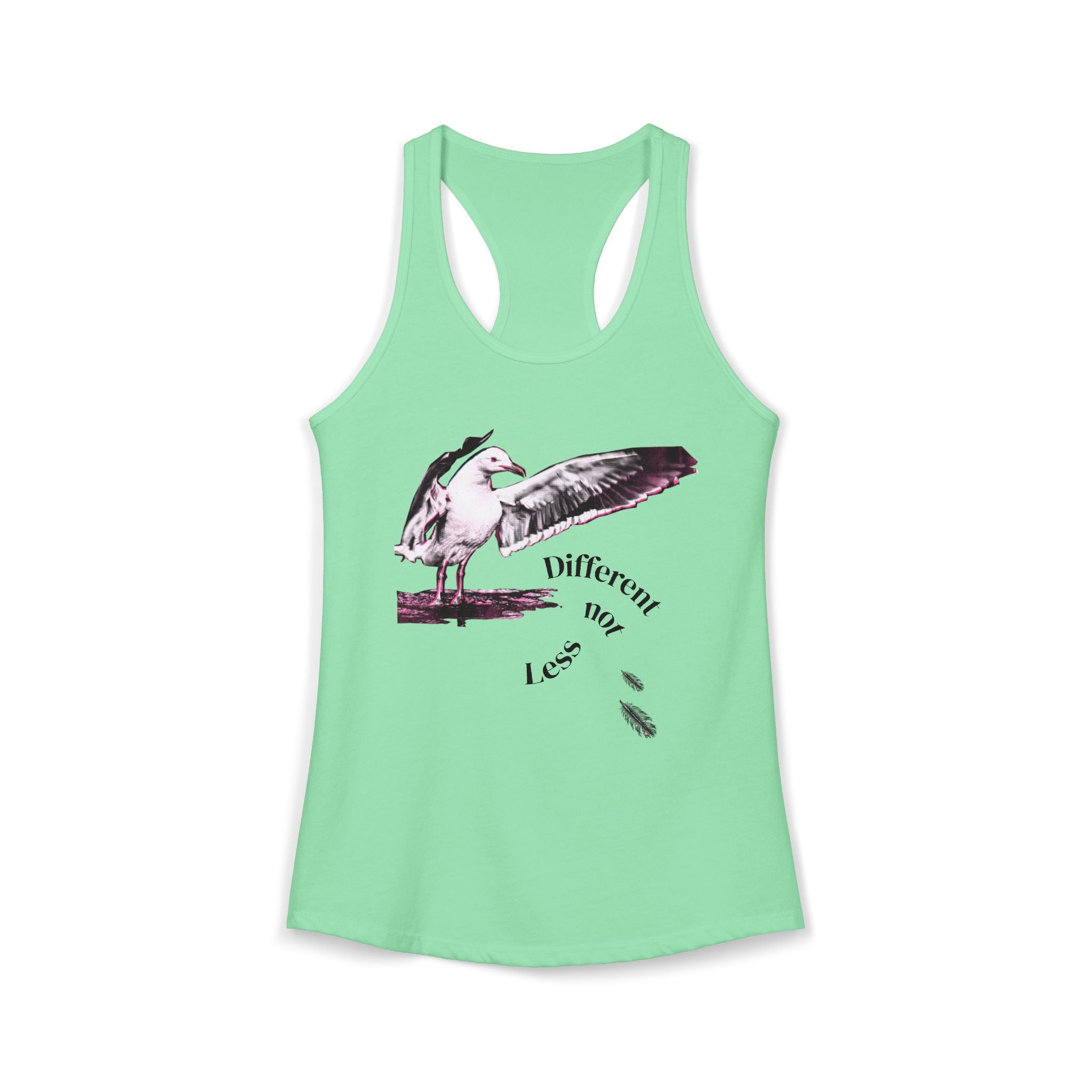 Different Not Less Racerback Tank — Seagull Hug Graphic Women's Tank Top