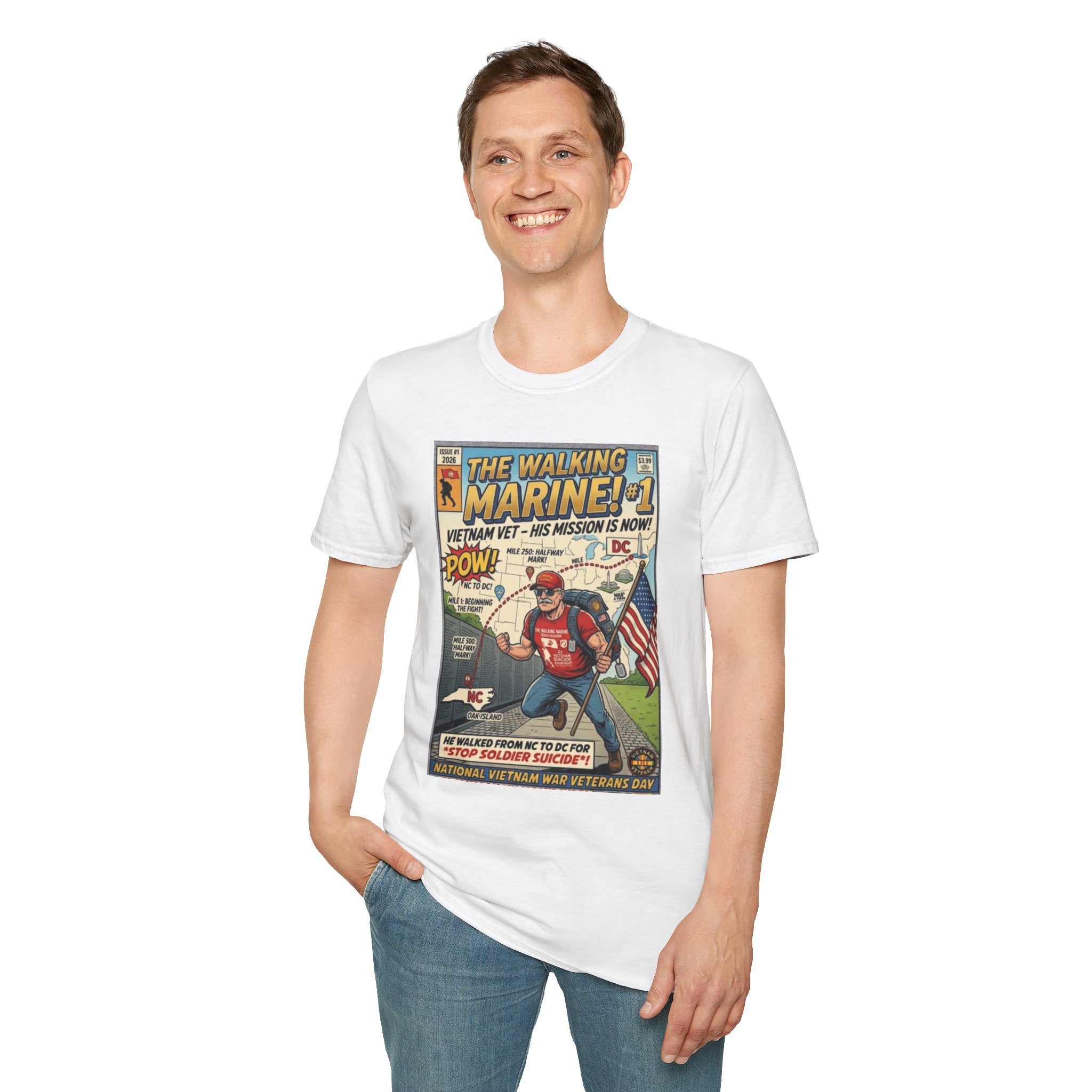The Walking Marine Comic-Style T-Shirt — Veteran Tribute, Patriotic Veterans Day Tee