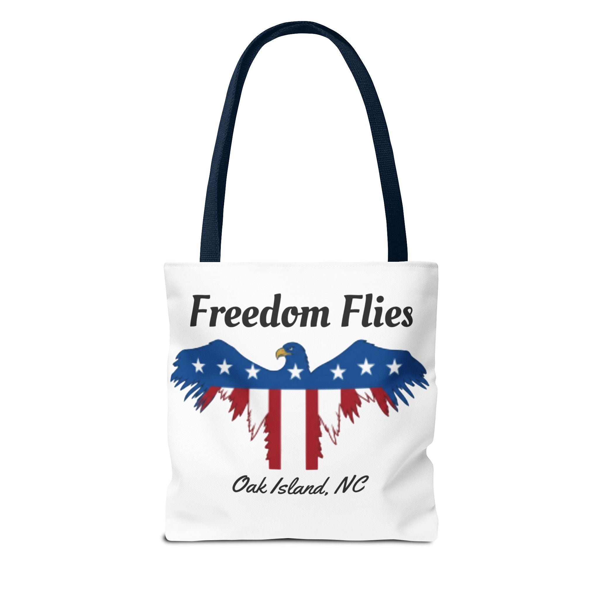 Freedom Flies Patriotic Eagle Tote Bag — Oak Island, NC USA Flag Design
