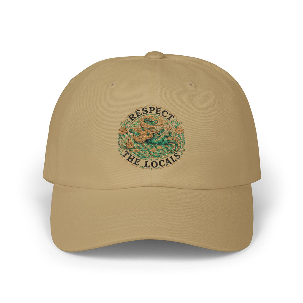 Respect The Locals Dad Cap — Embroidered Beach Vibes Hat (Back Reads "Art of OKI NC")