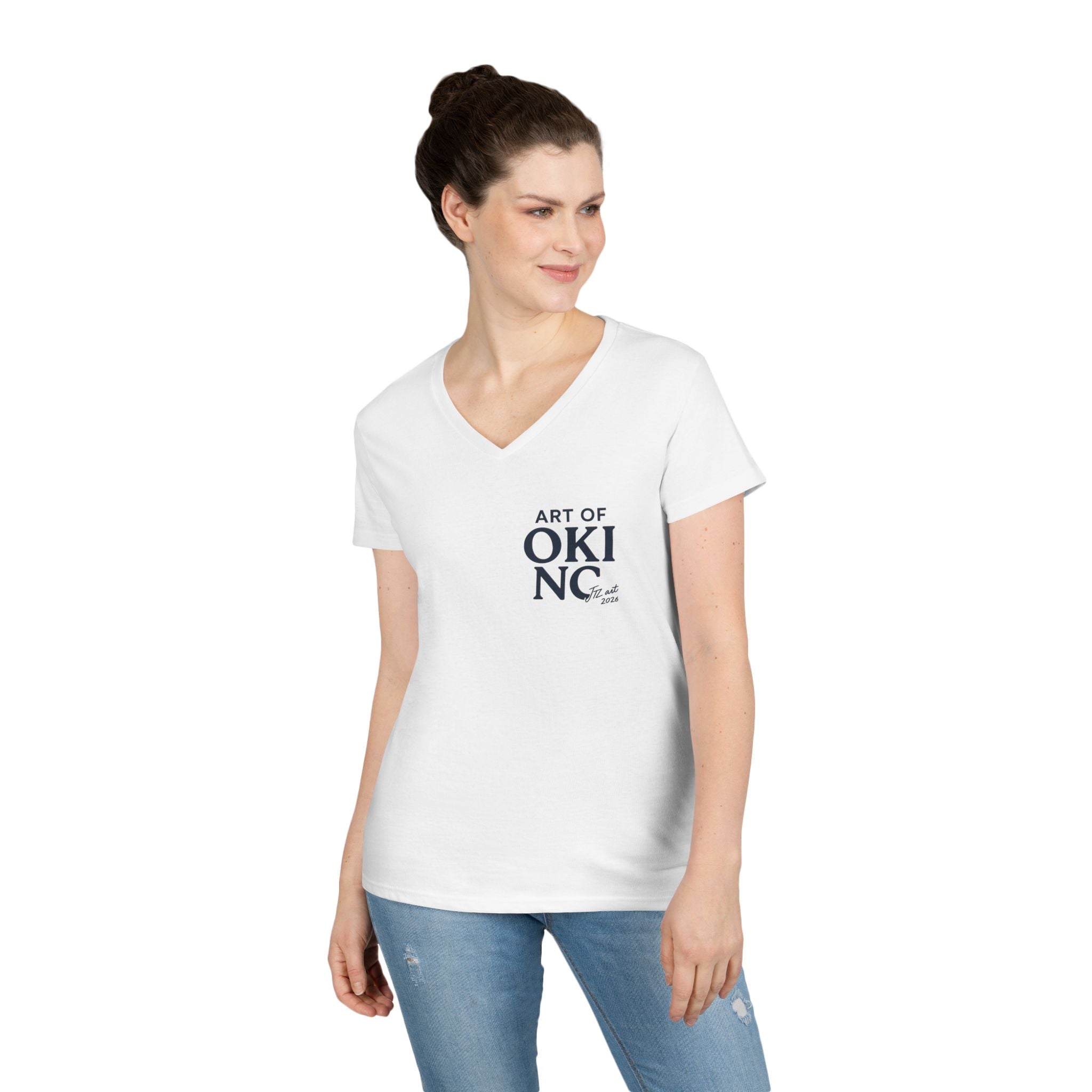 Ladies' V-Neck T-Shirt — "Sea Drinks" Mermaid Graphic Tee (LazyTurtle, OKI)