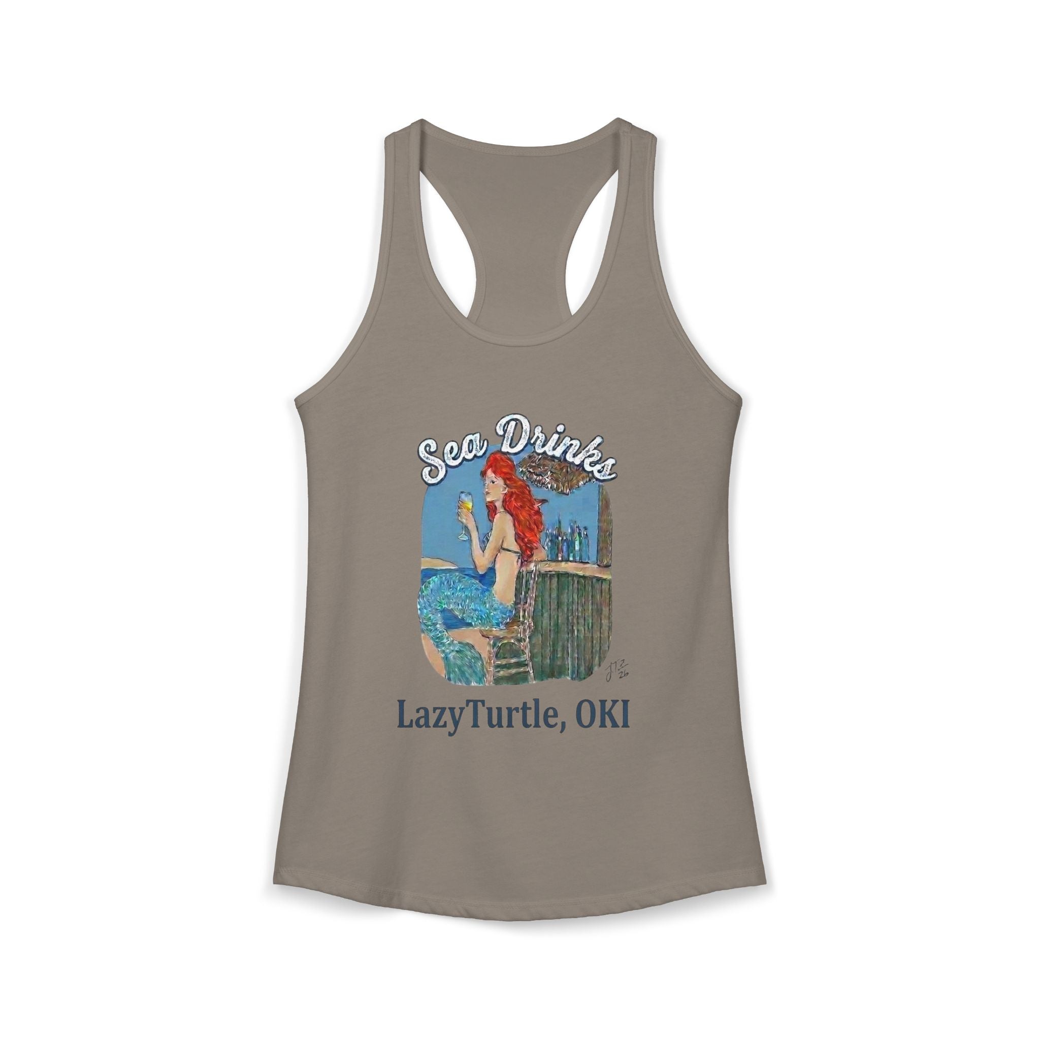 Sea Drinks Mermaid Racerback Tank — Lazy Turtle OKI Coastal Graphic Tank Top