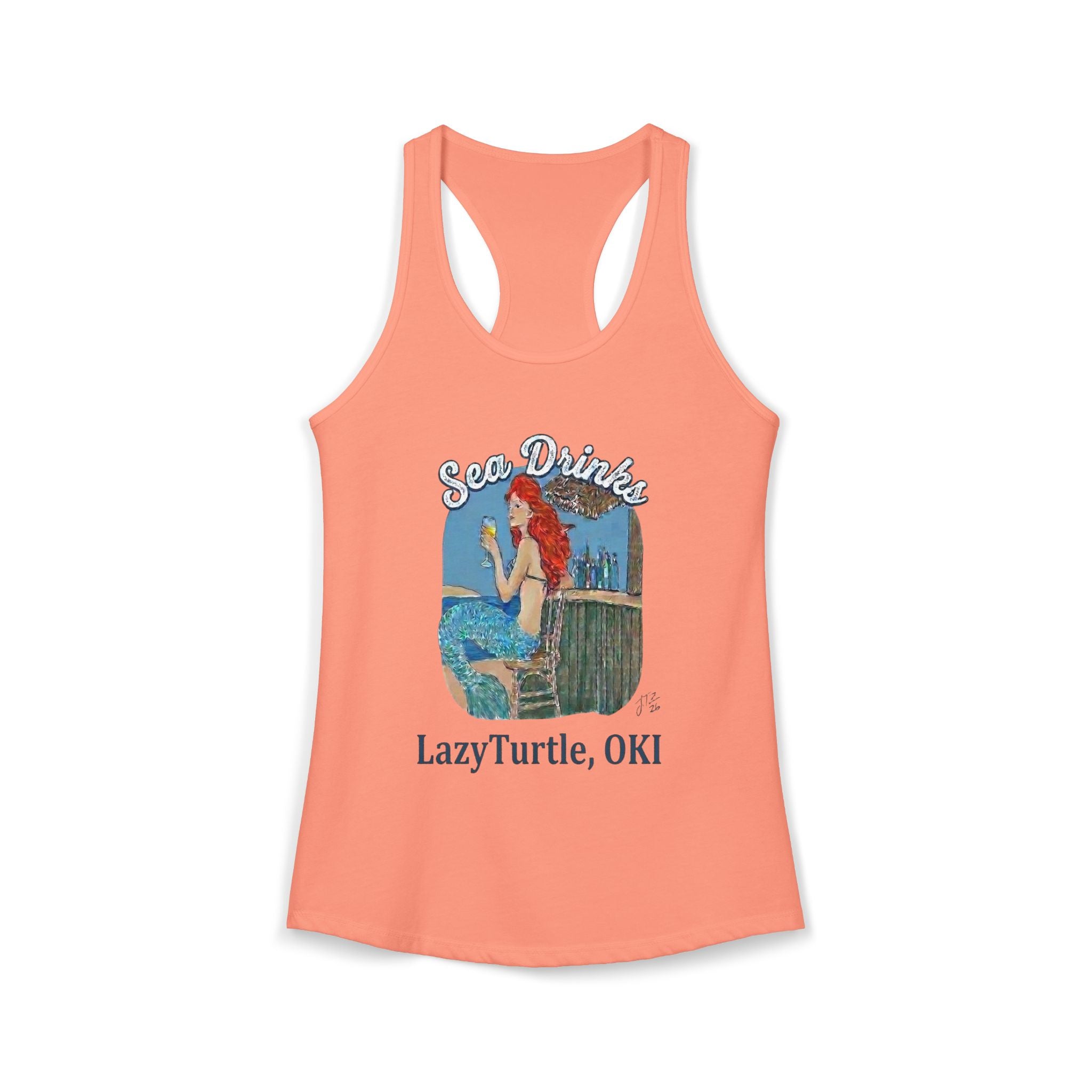 Sea Drinks Mermaid Racerback Tank — Lazy Turtle OKI Coastal Graphic Tank Top