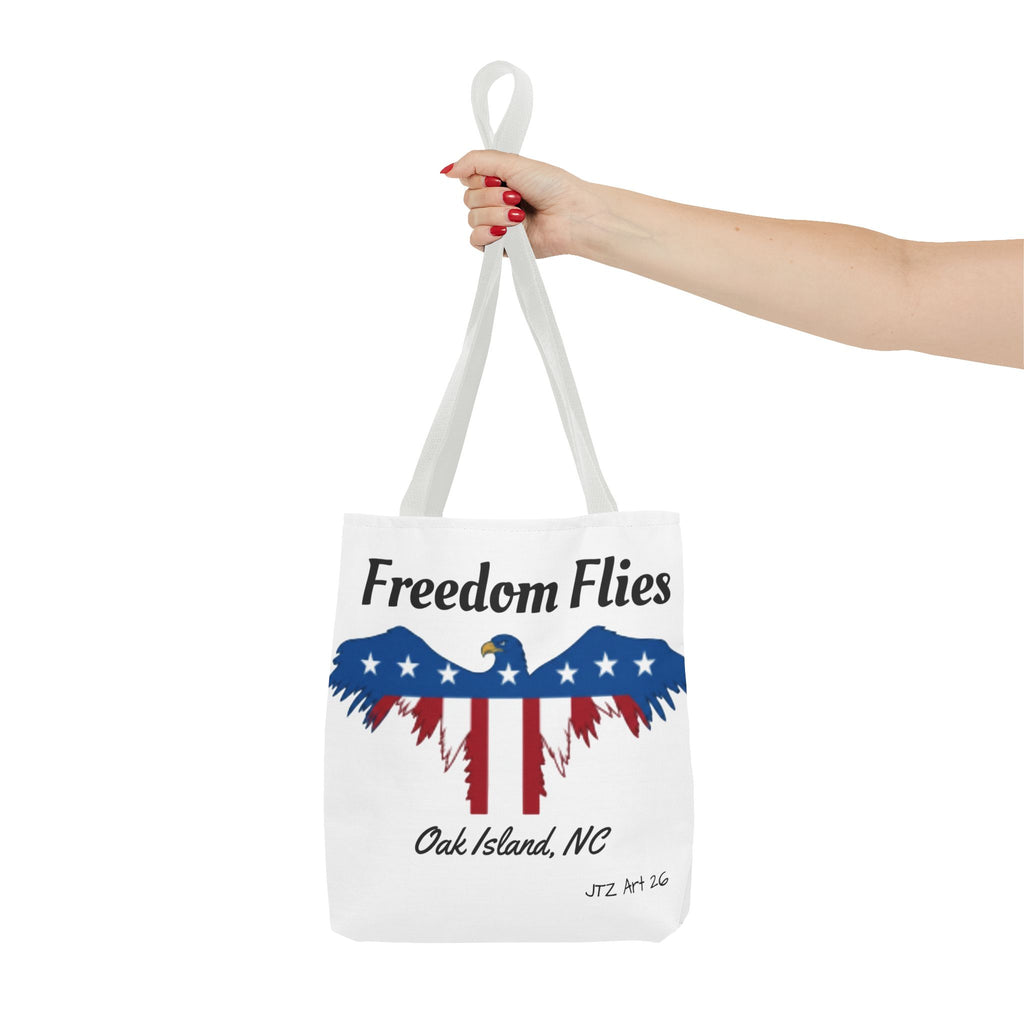 Freedom Flies Patriotic Eagle Tote Bag — Oak Island, NC USA Flag Design