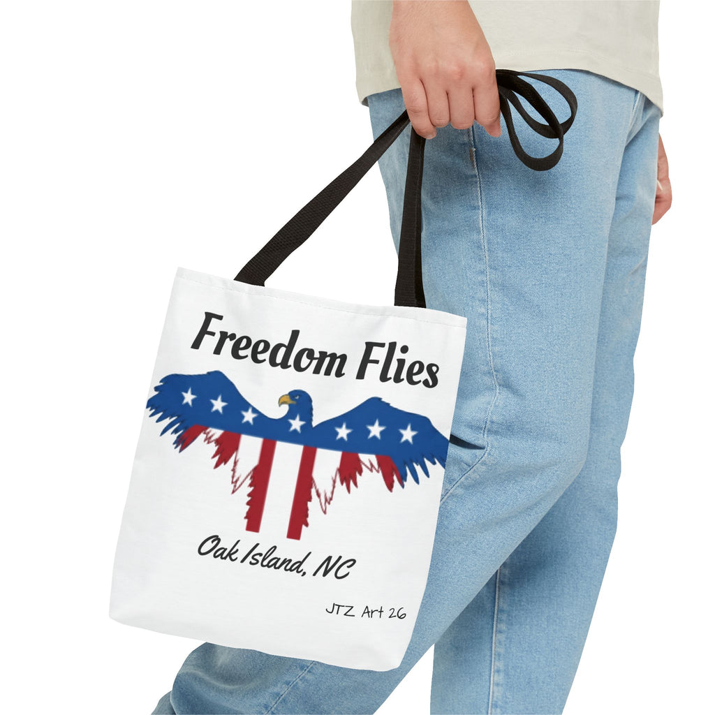 Freedom Flies Patriotic Eagle Tote Bag — Oak Island, NC USA Flag Design