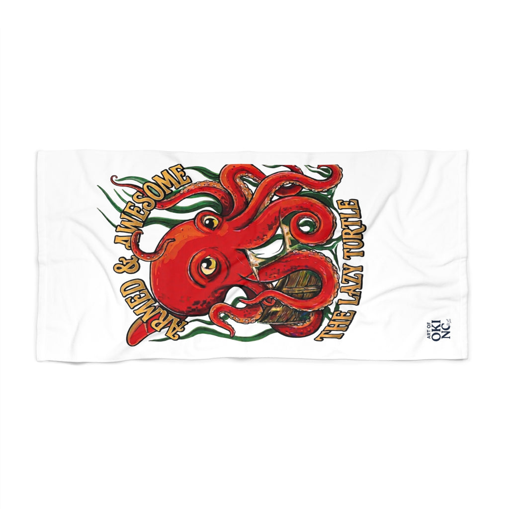 Red Octopus Beach Towel – “Armed & Awesome” Vintage Sea Creature Design