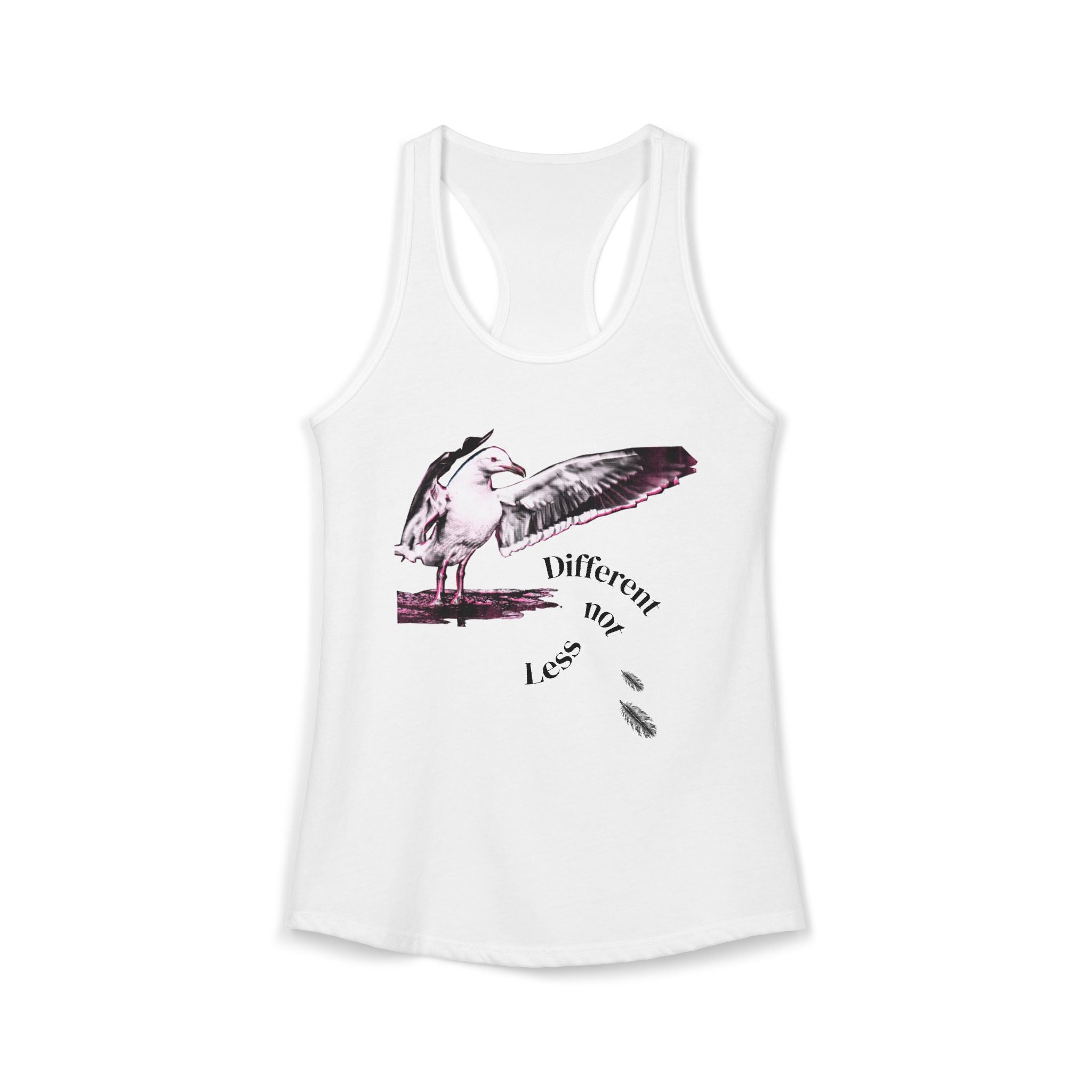 Different Not Less Racerback Tank — Seagull Hug Graphic Women's Tank Top