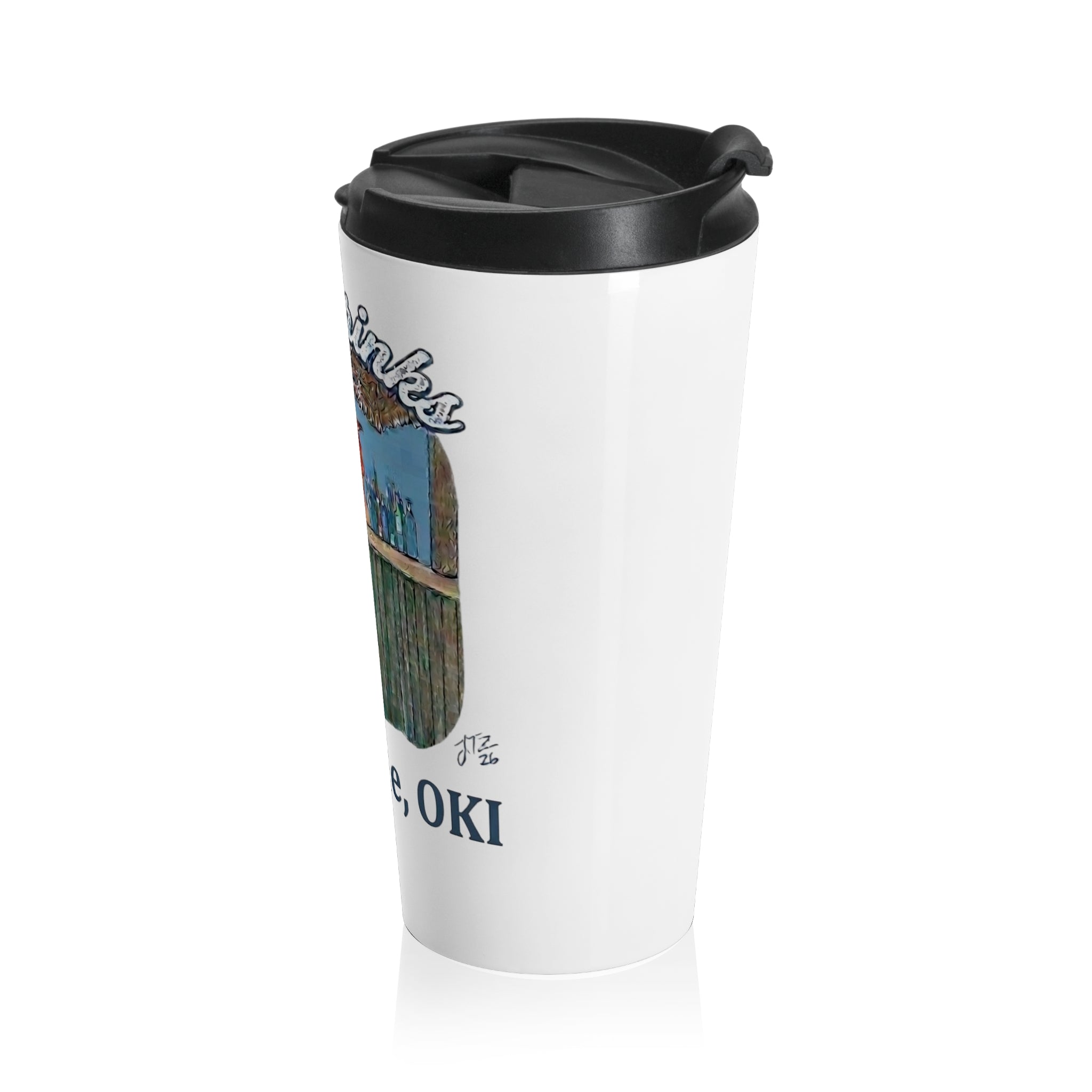 Travel Mug — "Sea Drinks" Mermaid Beach Bar Stainless Steel Tumbler