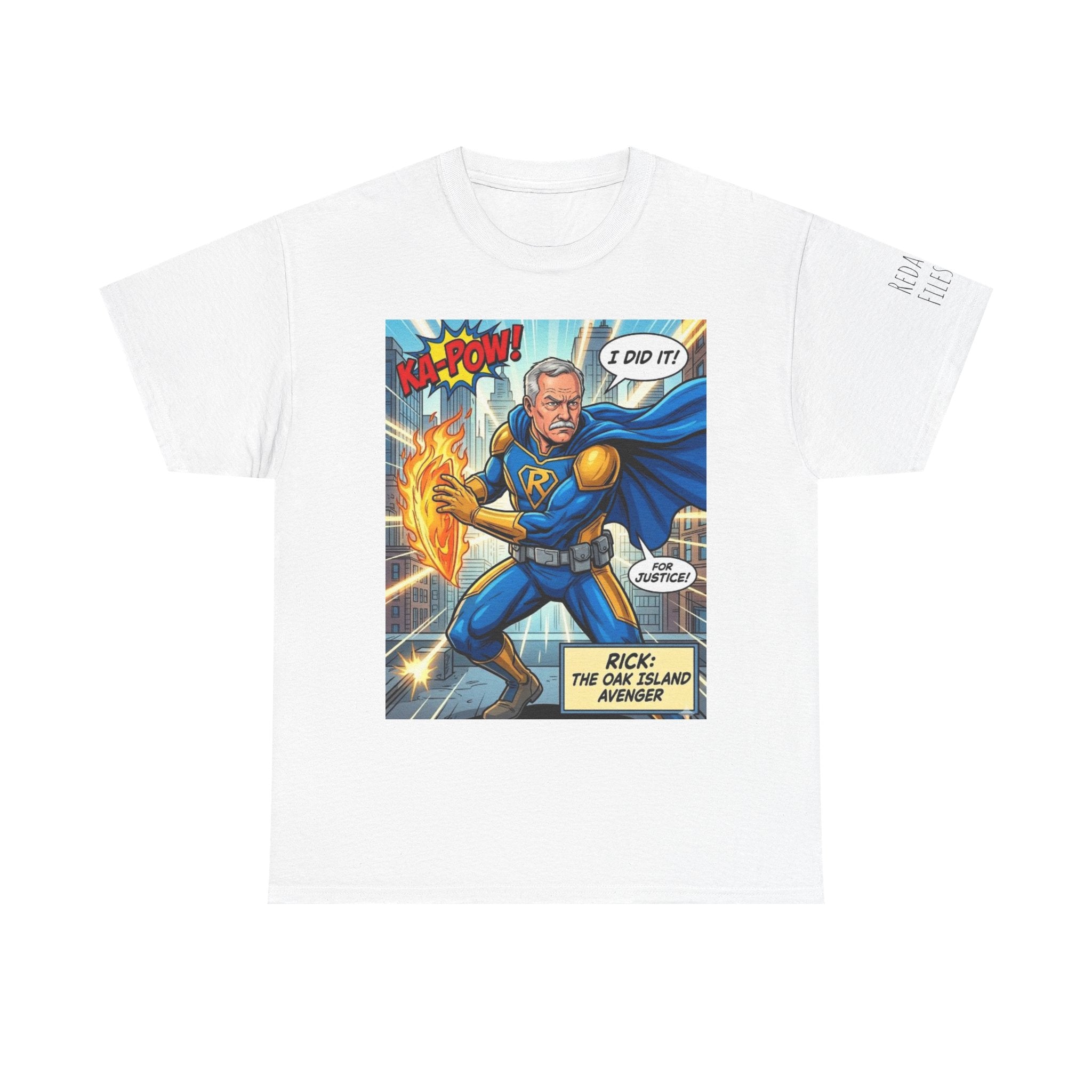 Superhero Comic Tee — “I Did It!” Rick the One-Handed Avenger Graphic T-Shirt