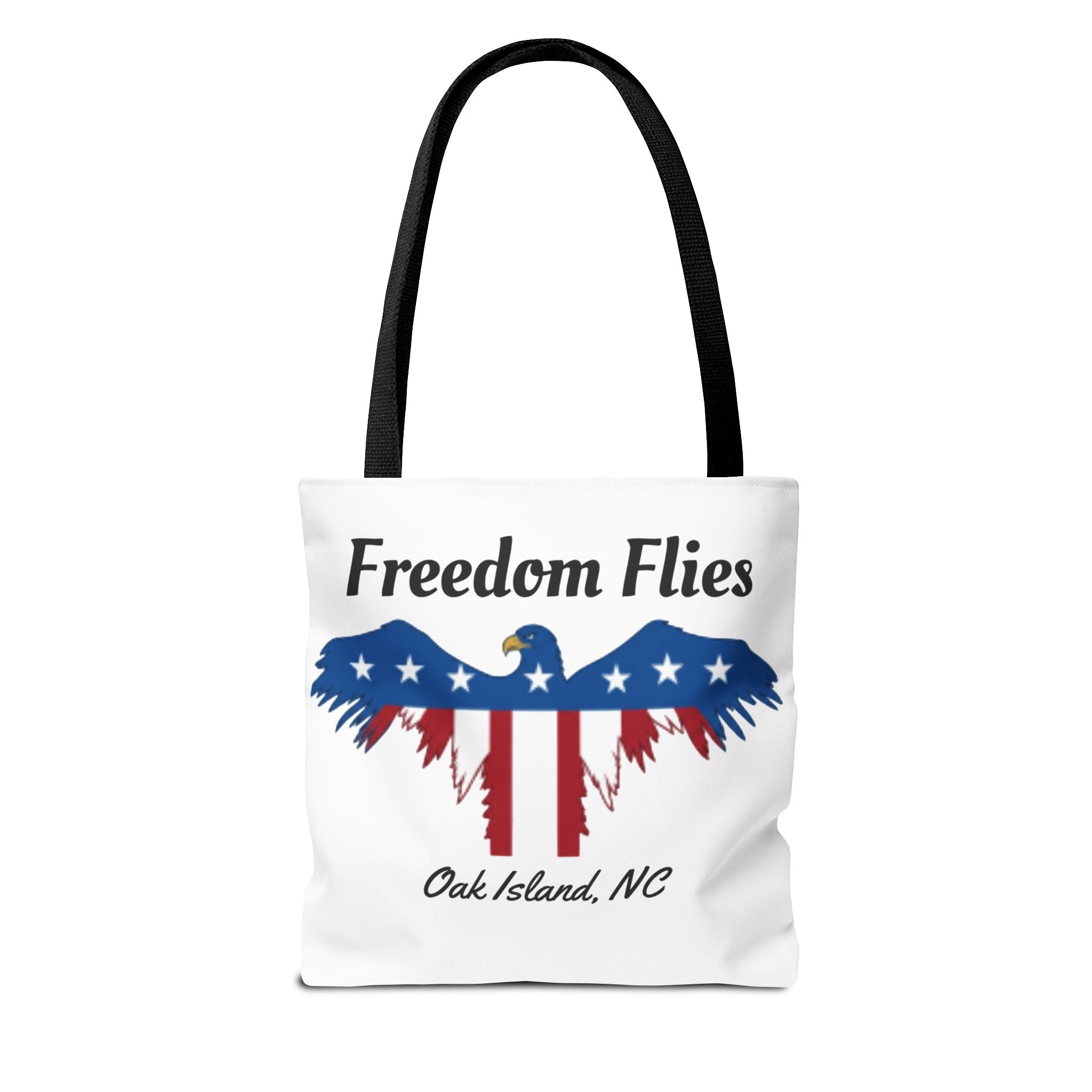 Freedom Flies Patriotic Eagle Tote Bag — Oak Island, NC USA Flag Design
