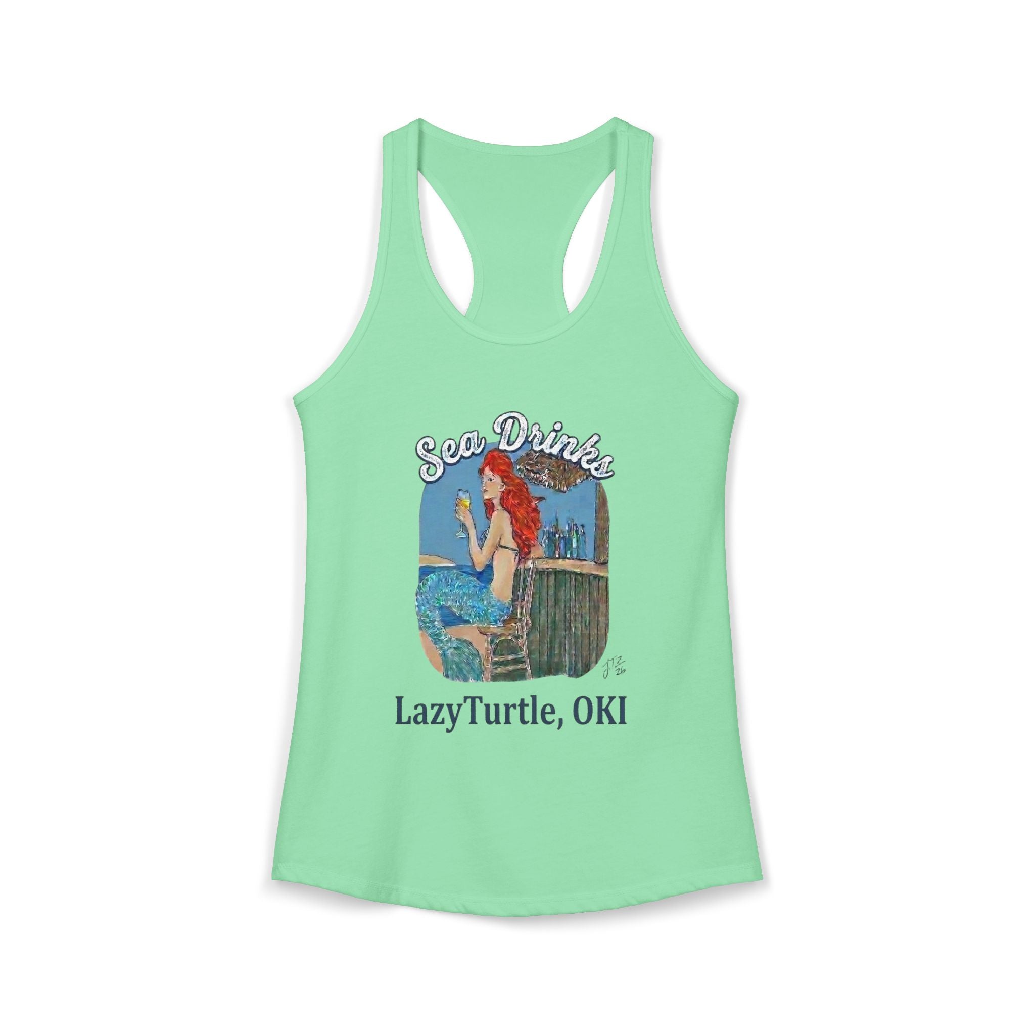 Sea Drinks Mermaid Racerback Tank — Lazy Turtle OKI Coastal Graphic Tank Top