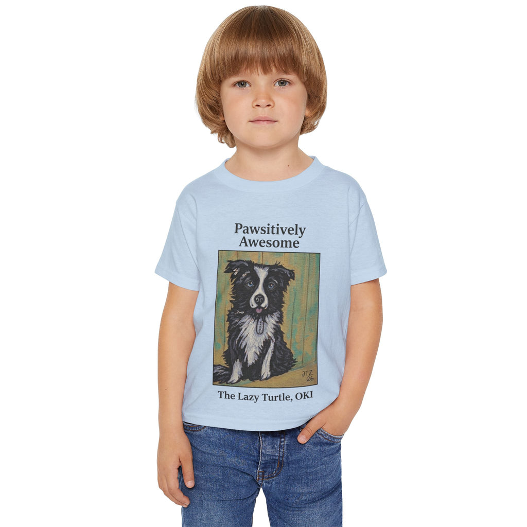 Toddler T-Shirt — "Pawsitively Awesome" Border Collie Graphic (The Lazy Turtle, OK)