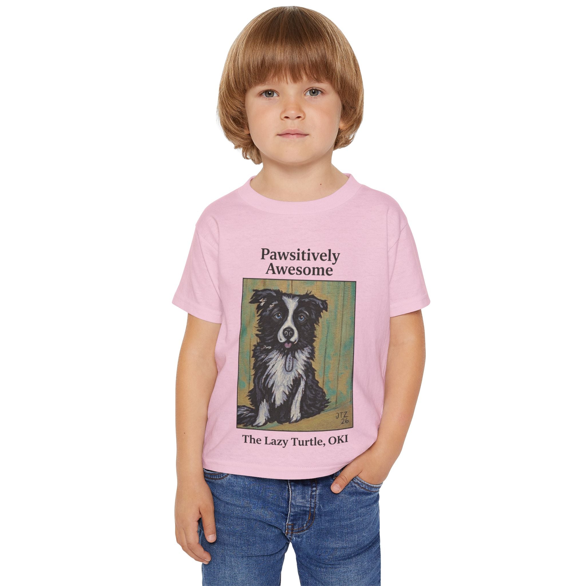 Toddler T-Shirt — "Pawsitively Awesome" Border Collie Graphic (The Lazy Turtle, OK)
