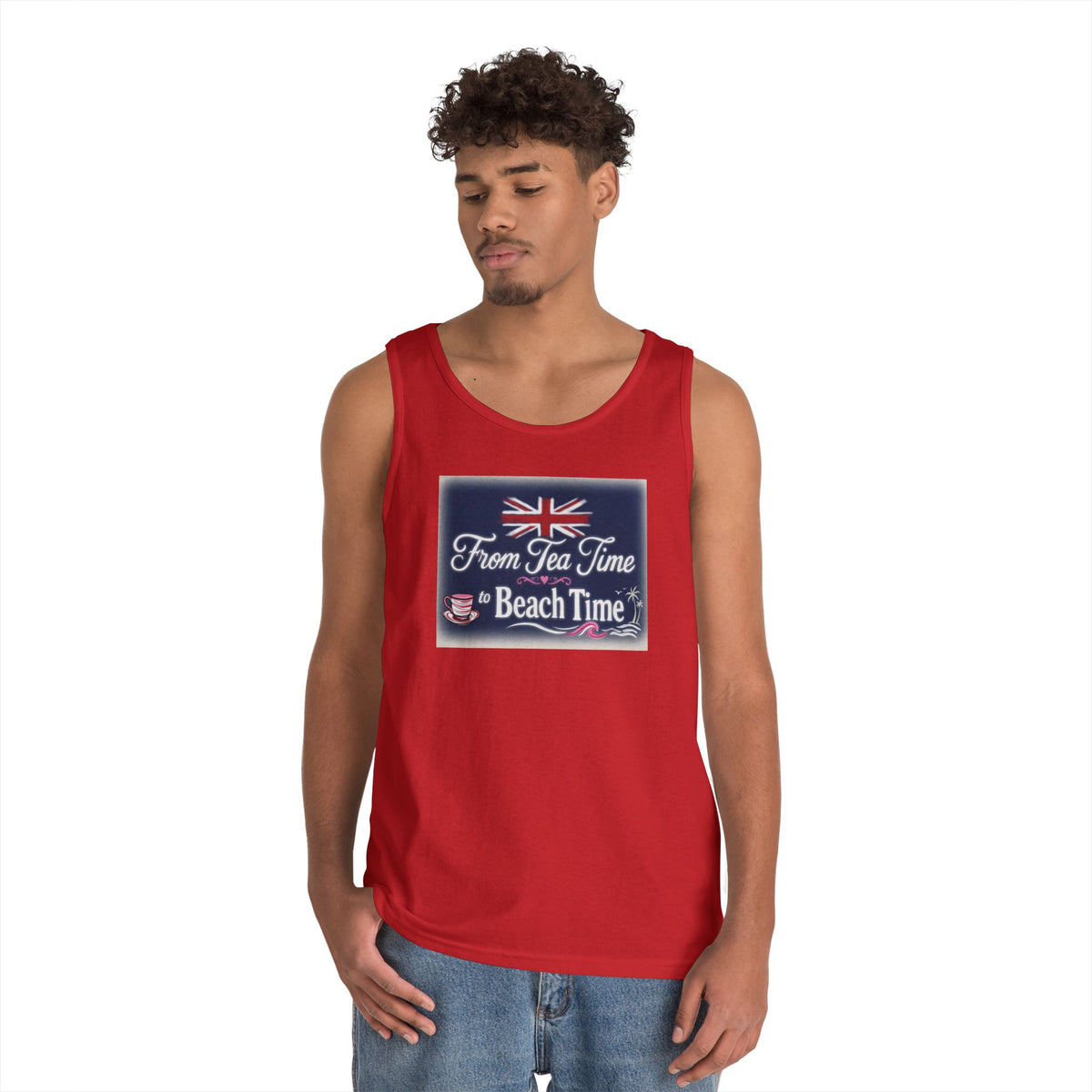 Beach Tank Top "From Tea Time to Beach Time" – British Flag Summer Tank