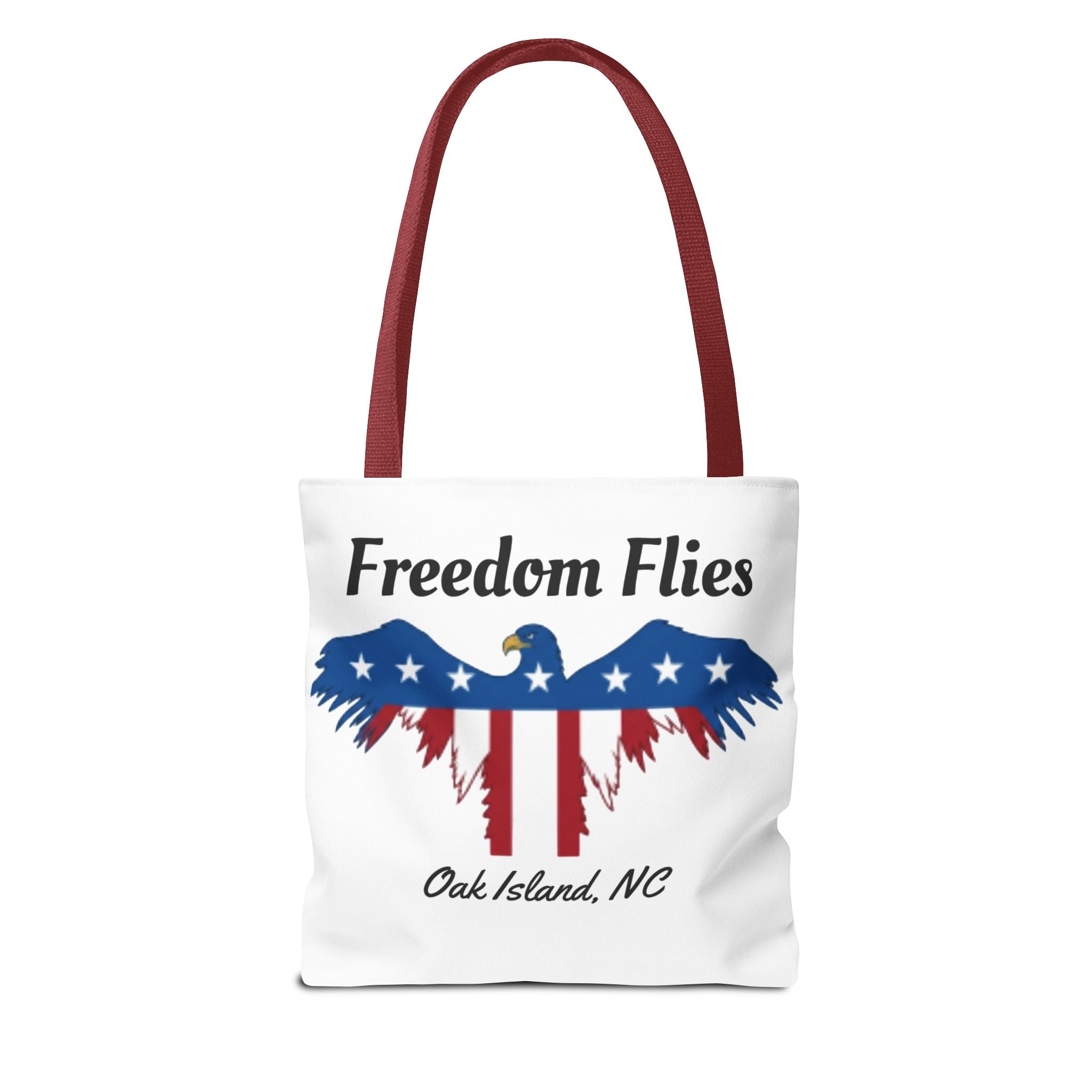 Freedom Flies Patriotic Eagle Tote Bag — Oak Island, NC USA Flag Design