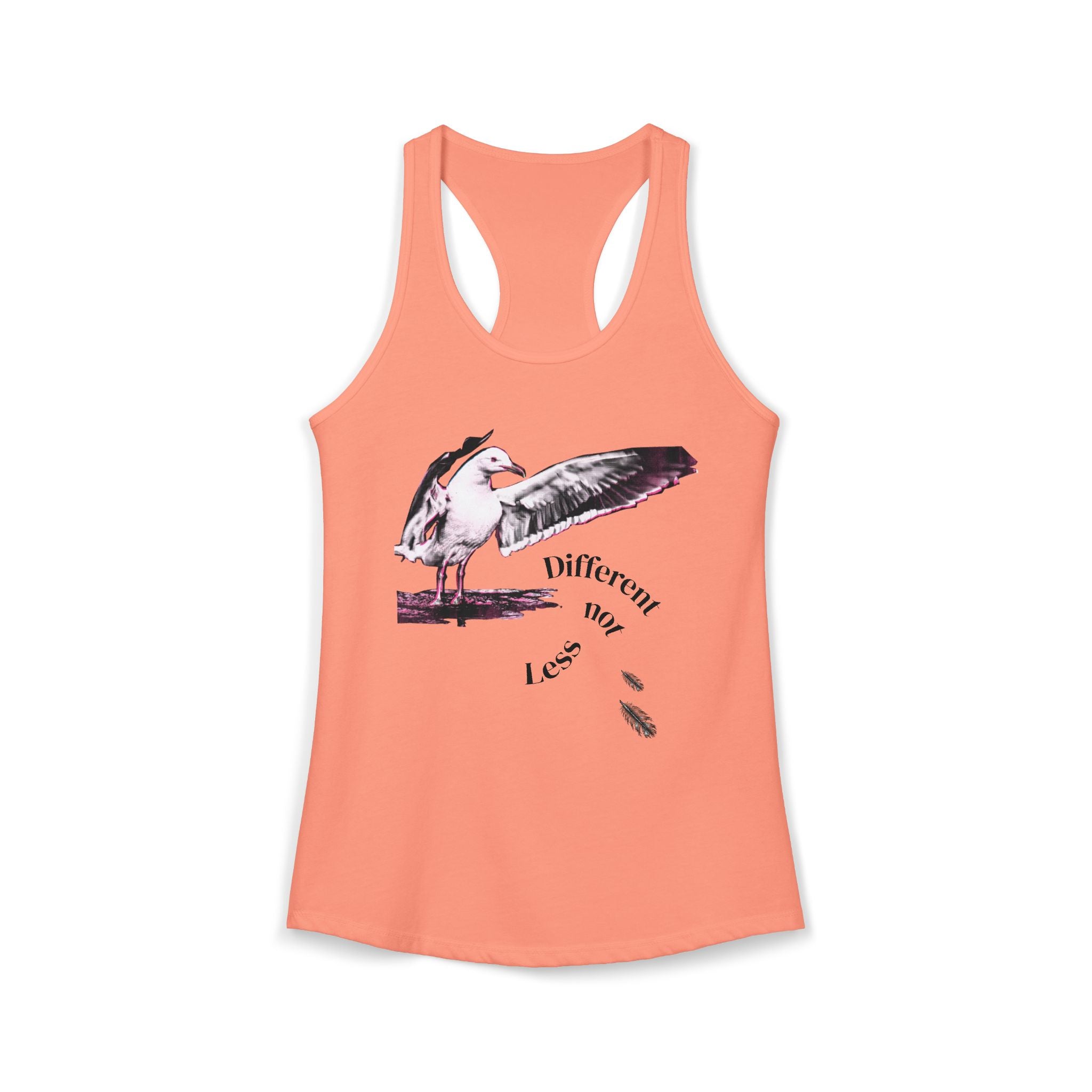 Different Not Less Racerback Tank — Seagull Hug Graphic Women's Tank Top