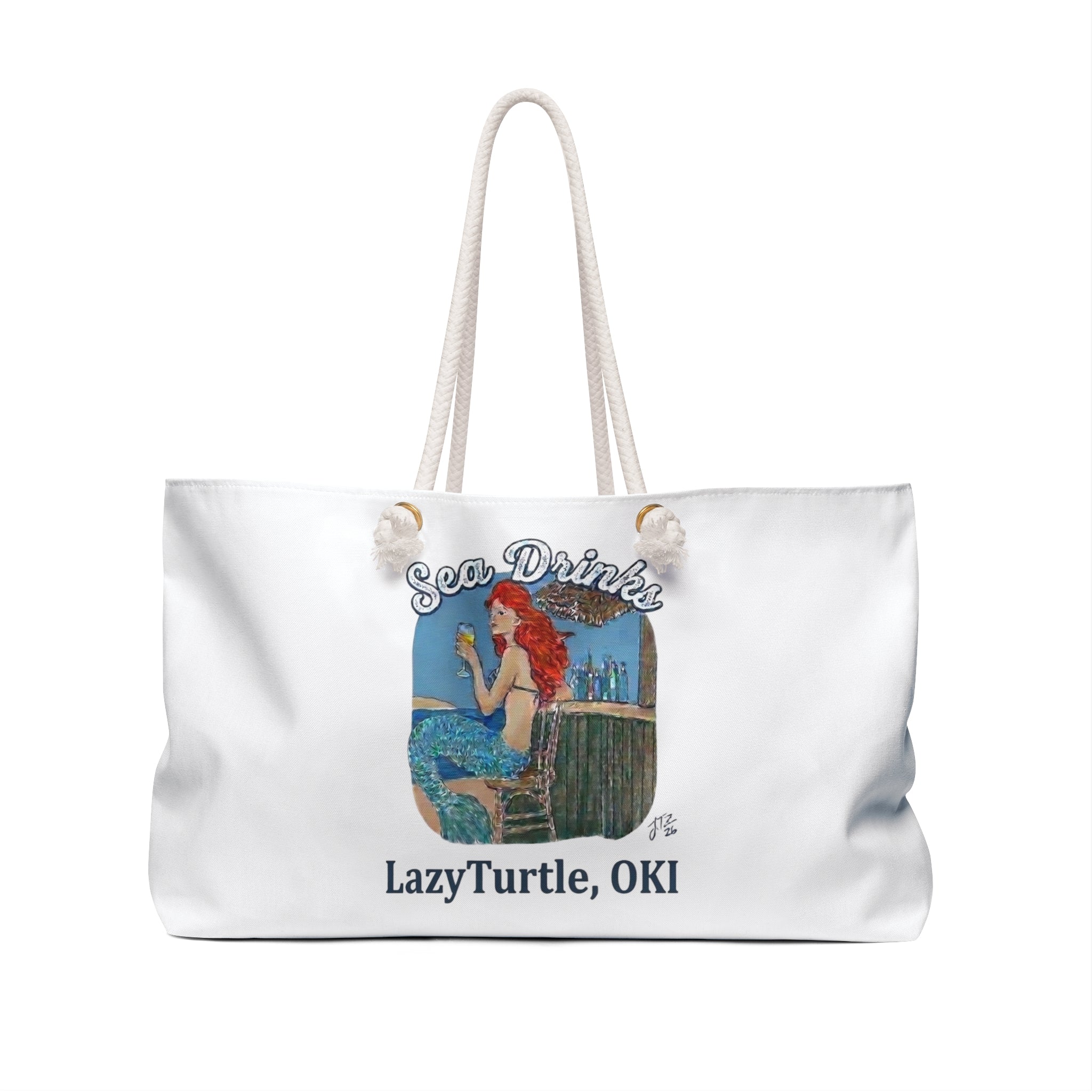 Weekender Bag — Sea Drinks Mermaid Design Tote (LazyTurtle, OKI)