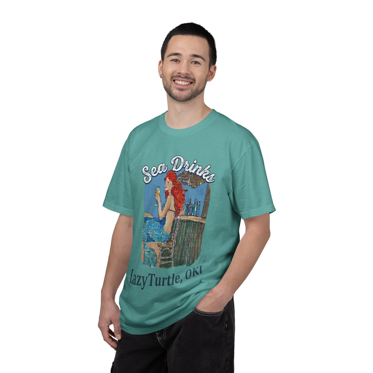 Sea Drinks Mermaid T-Shirt — Lazy Turtle, OKI Coastal Graphic Tee