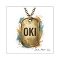 OKI Dog Tag Sticker — Vintage Military-Style Square Sticker for Laptops & Gear