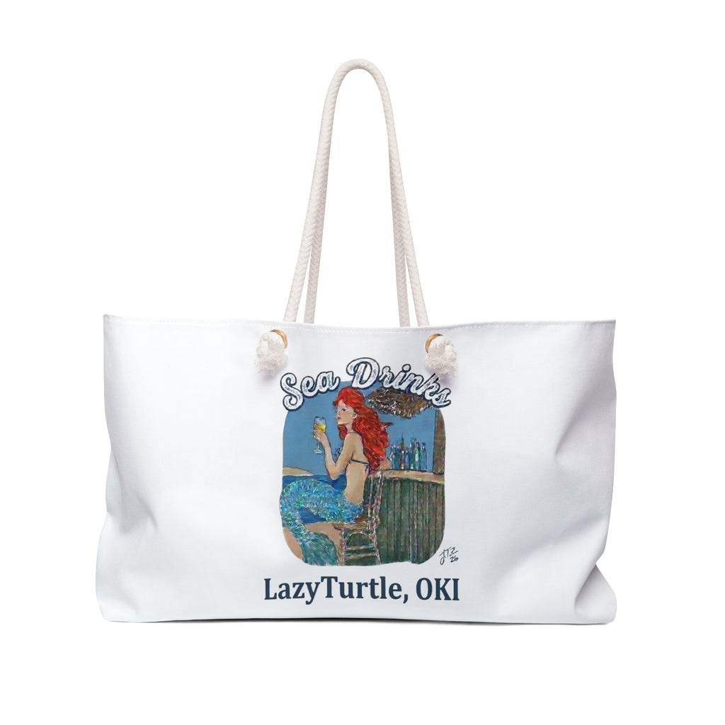 Weekender Bag — Sea Drinks Mermaid Design Tote (LazyTurtle, OKI)