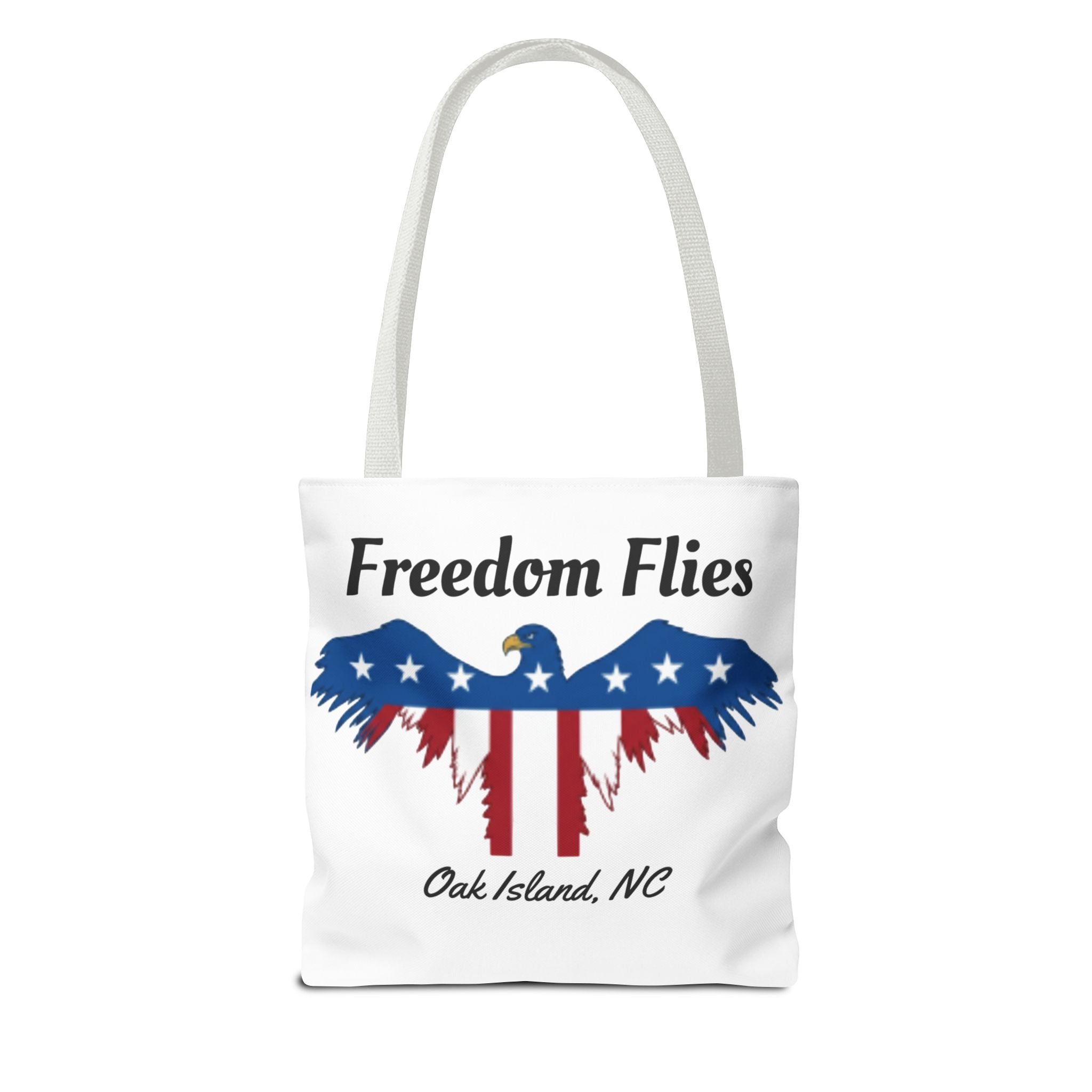 Freedom Flies Patriotic Eagle Tote Bag — Oak Island, NC USA Flag Design