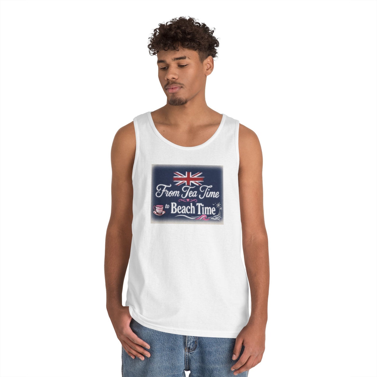 Beach Tank Top "From Tea Time to Beach Time" – British Flag Summer Tank
