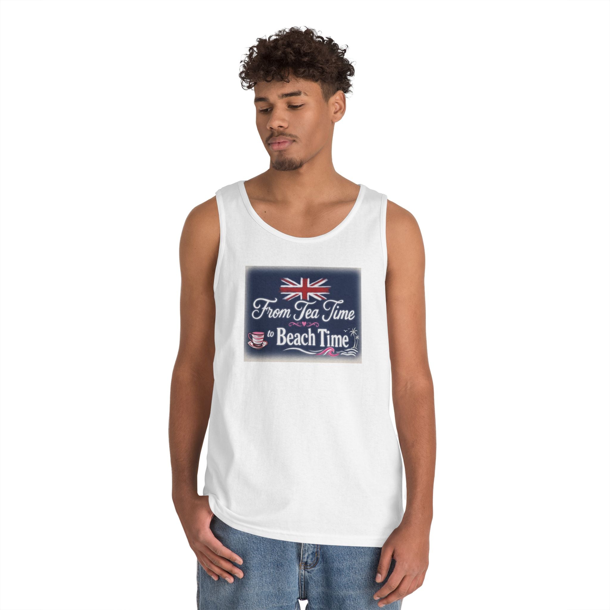 Beach Tank Top "From Tea Time to Beach Time" – British Flag Summer Tank