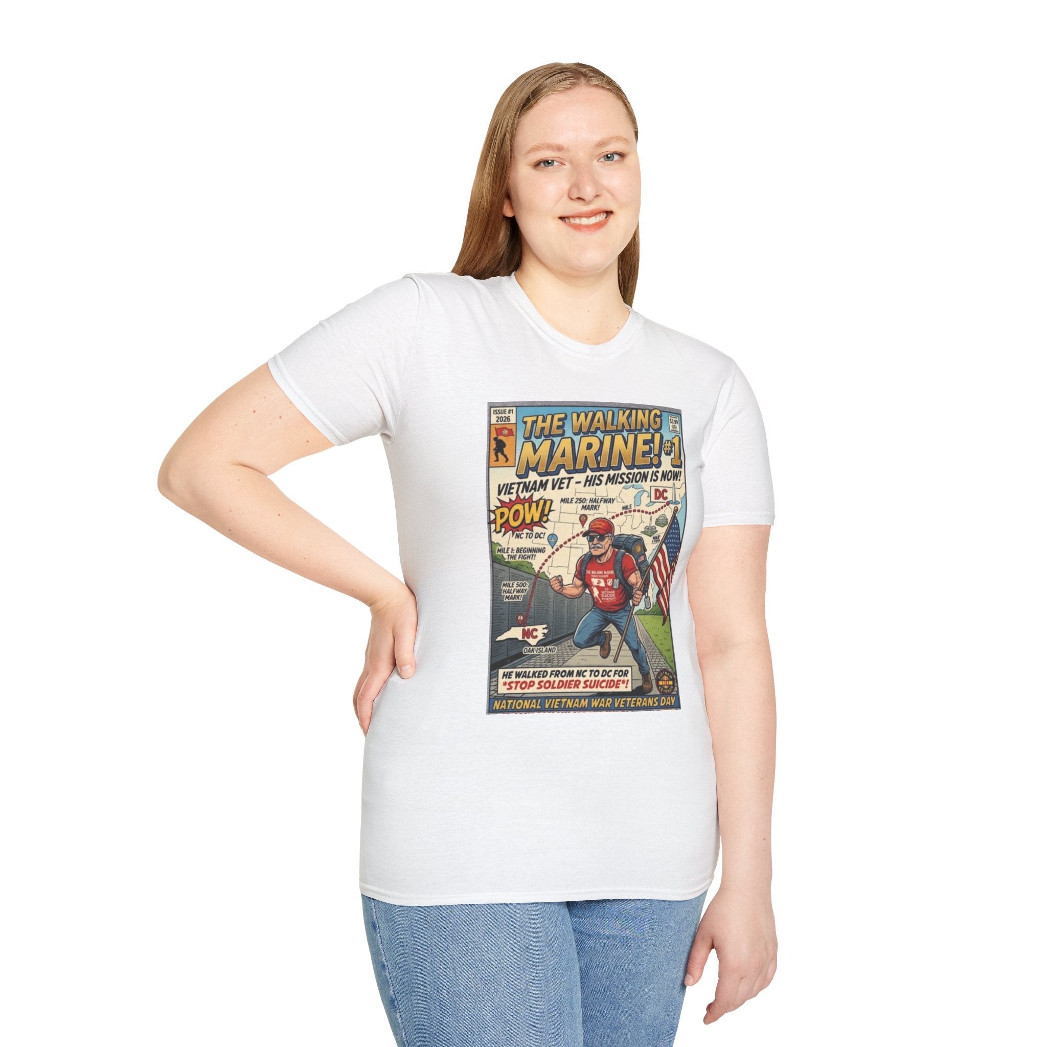 The Walking Marine Comic-Style T-Shirt — Veteran Tribute, Patriotic Veterans Day Tee