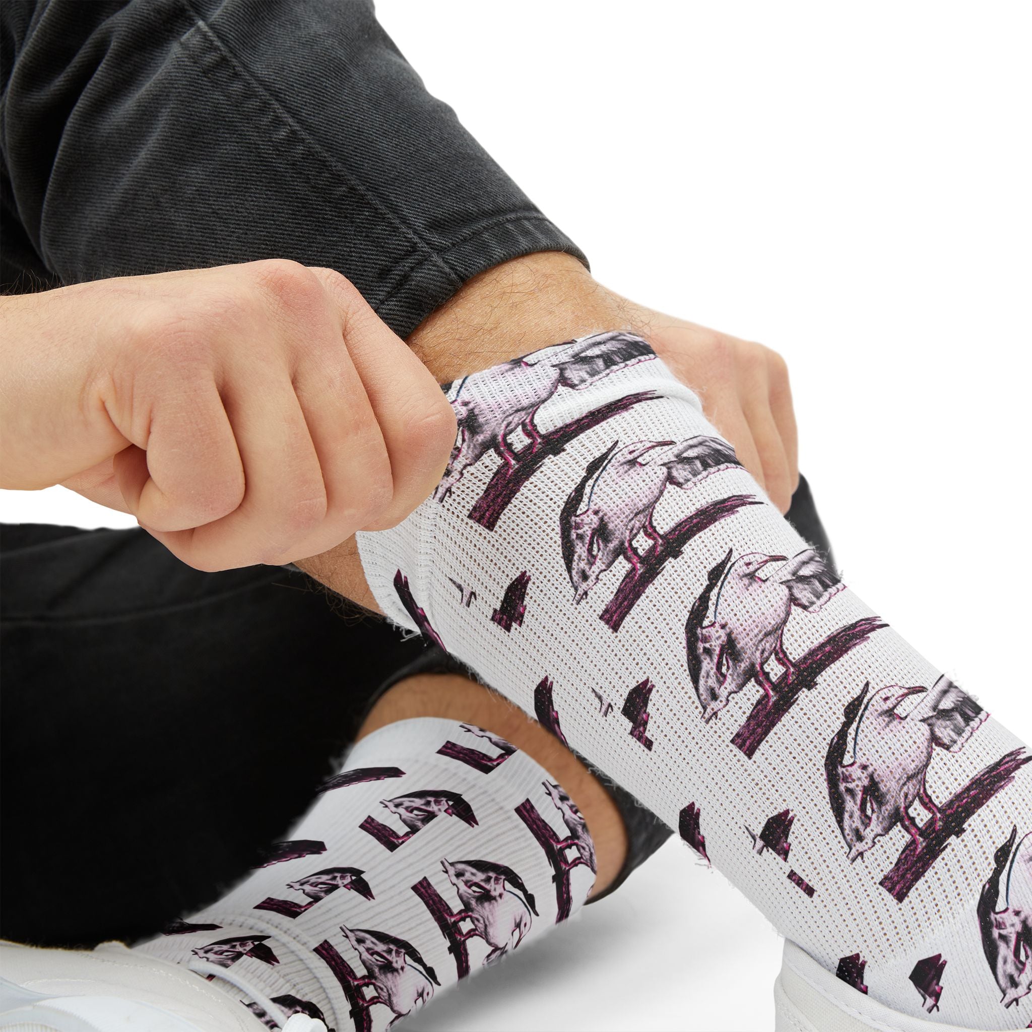 Crane Pattern Sublimation Socks — Artistic Bird Crew Socks