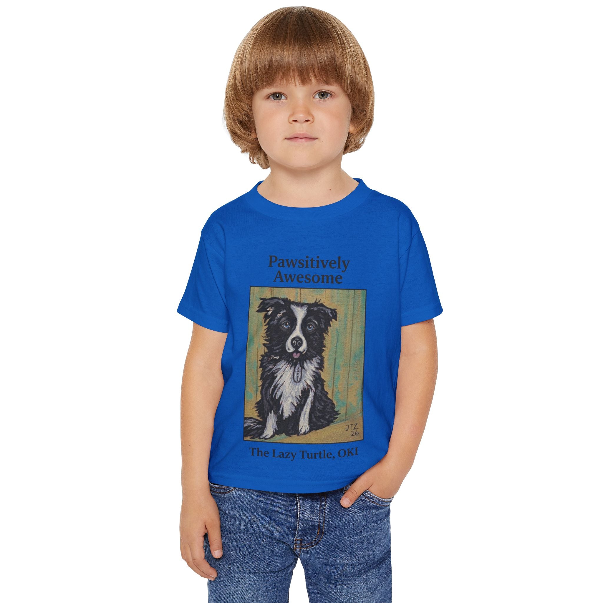 Toddler T-Shirt — "Pawsitively Awesome" Border Collie Graphic (The Lazy Turtle, OK)