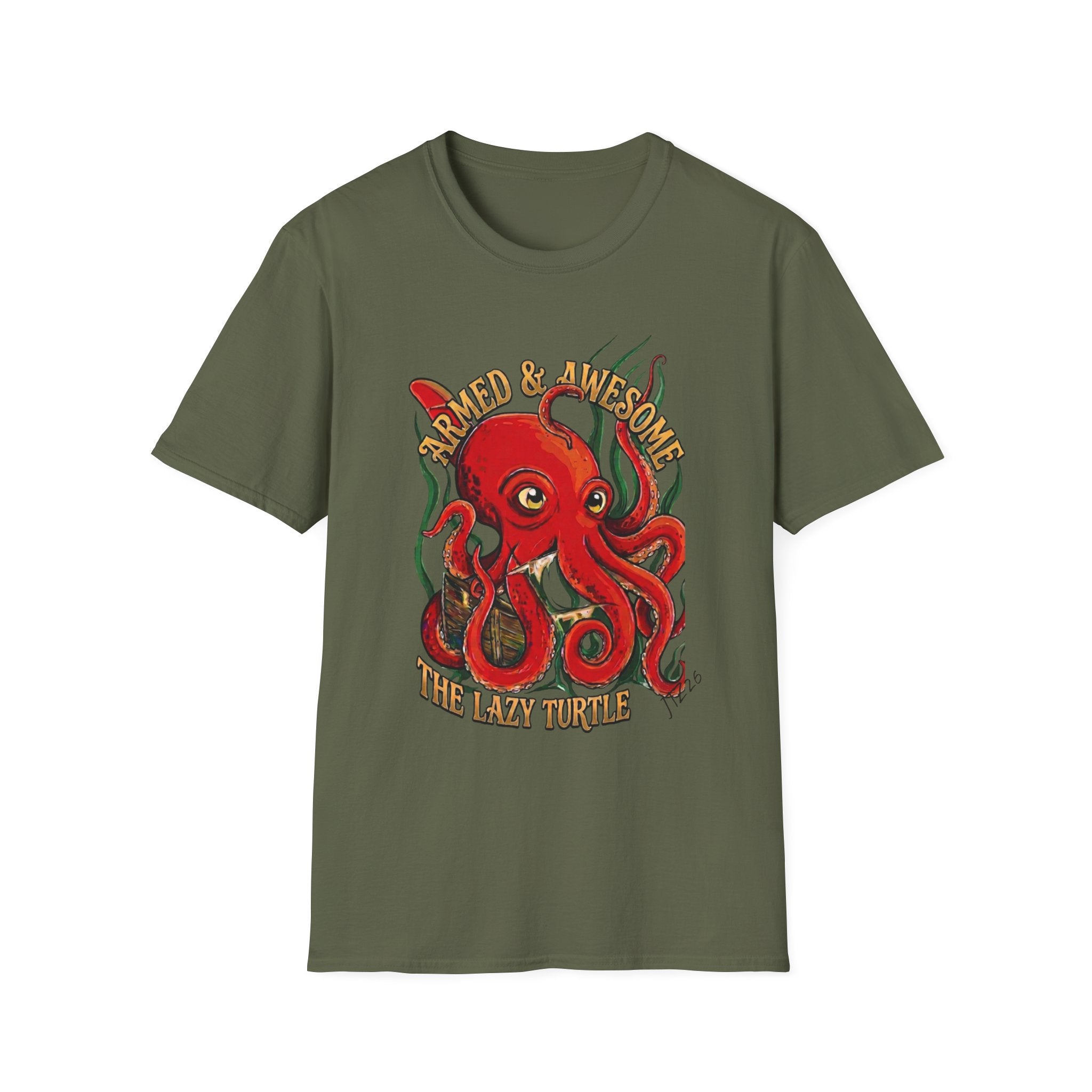 Octopus Band Tee — 'Armed and Awesome" The Last Turtle' Graphic T-Shirt