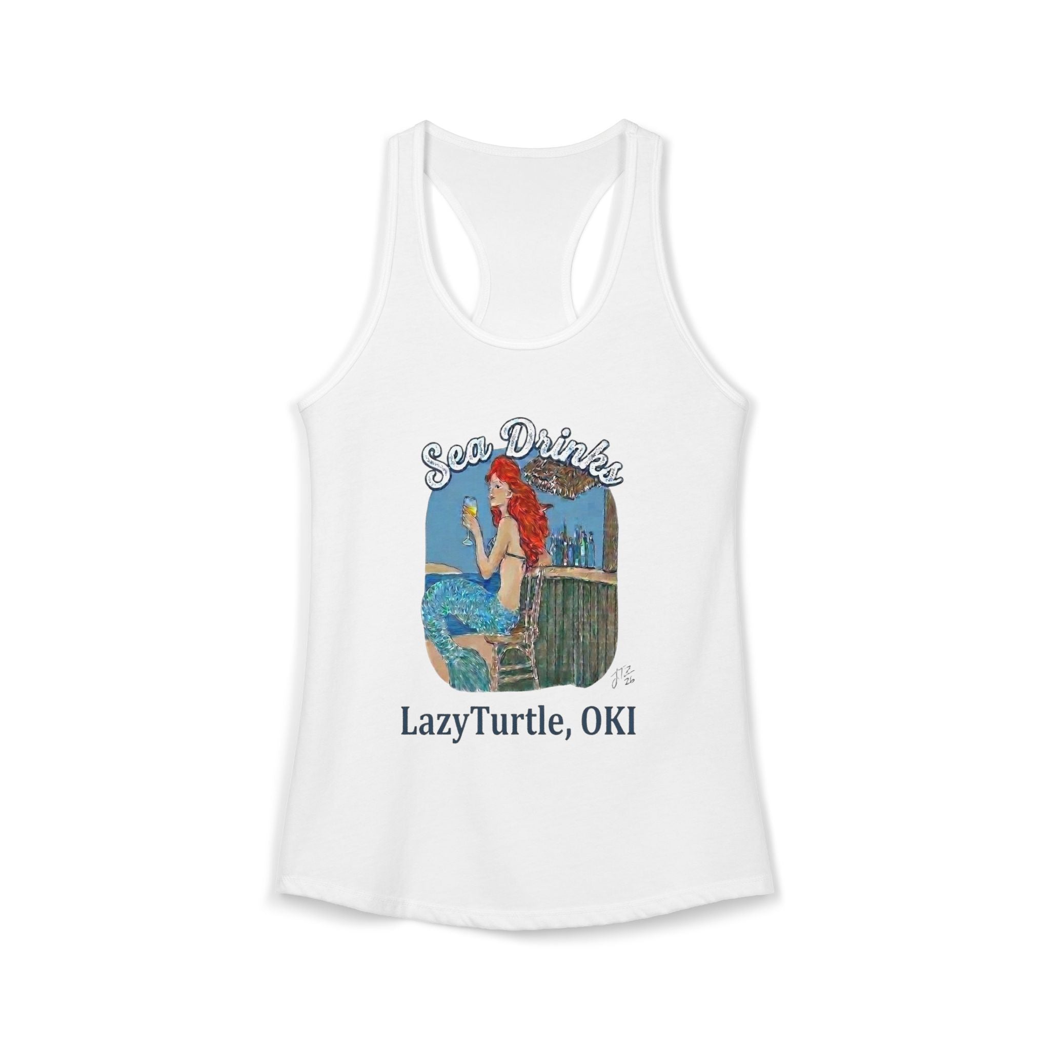 Sea Drinks Mermaid Racerback Tank — Lazy Turtle OKI Coastal Graphic Tank Top