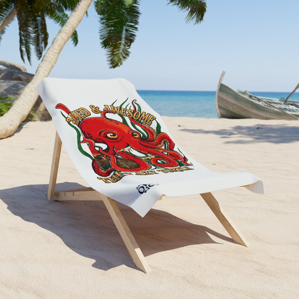 Red Octopus Beach Towel – “Armed & Awesome” Vintage Sea Creature Design