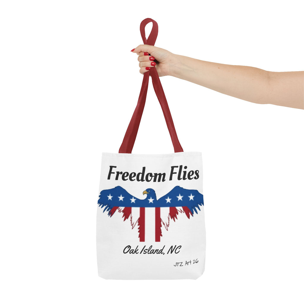 Freedom Flies Patriotic Eagle Tote Bag — Oak Island, NC USA Flag Design