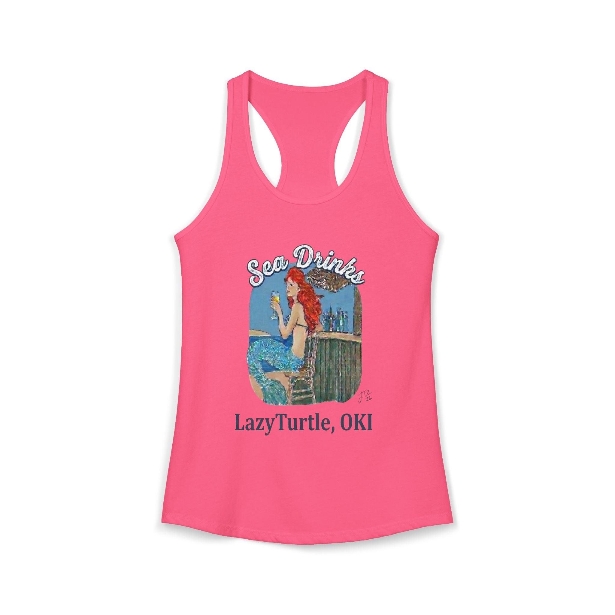 Sea Drinks Mermaid Racerback Tank — Lazy Turtle OKI Coastal Graphic Tank Top