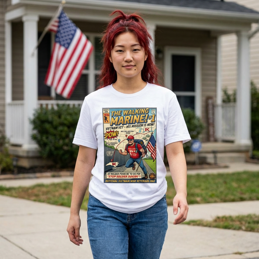 The Walking Marine Comic-Style T-Shirt — Veteran Tribute, Patriotic Veterans Day Tee