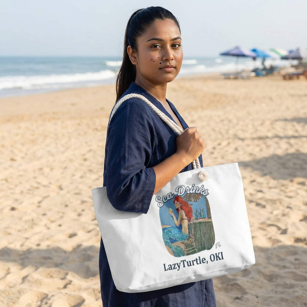 Weekender Bag — Sea Drinks Mermaid Design Tote (LazyTurtle, OKI)