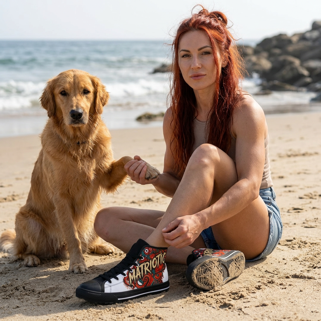 High Top Sneakers — Red Octopus Street Art Design "Matriarch of the Abyss"
