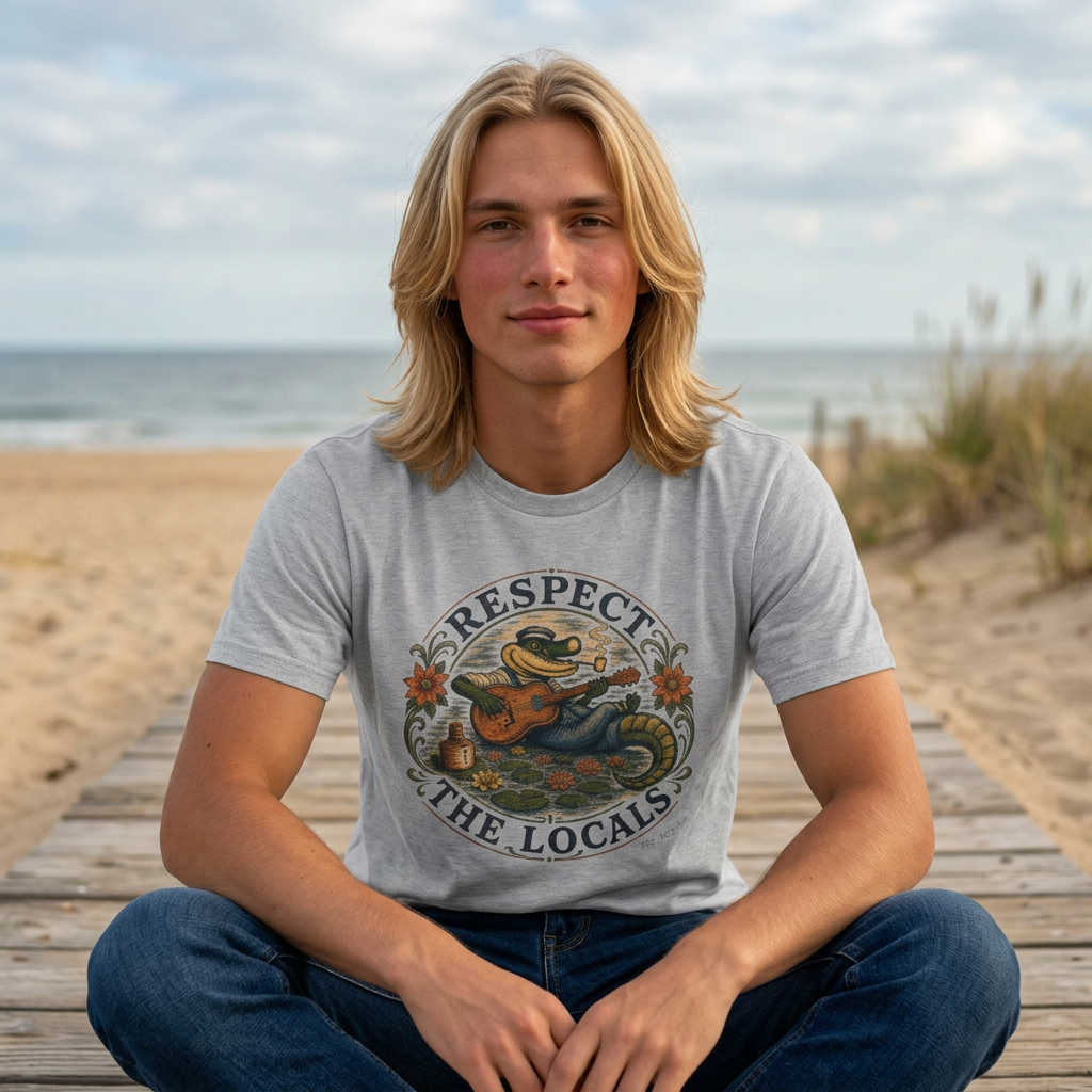 Respect the Locals T-Shirt — Vintage Surf Alligator Design