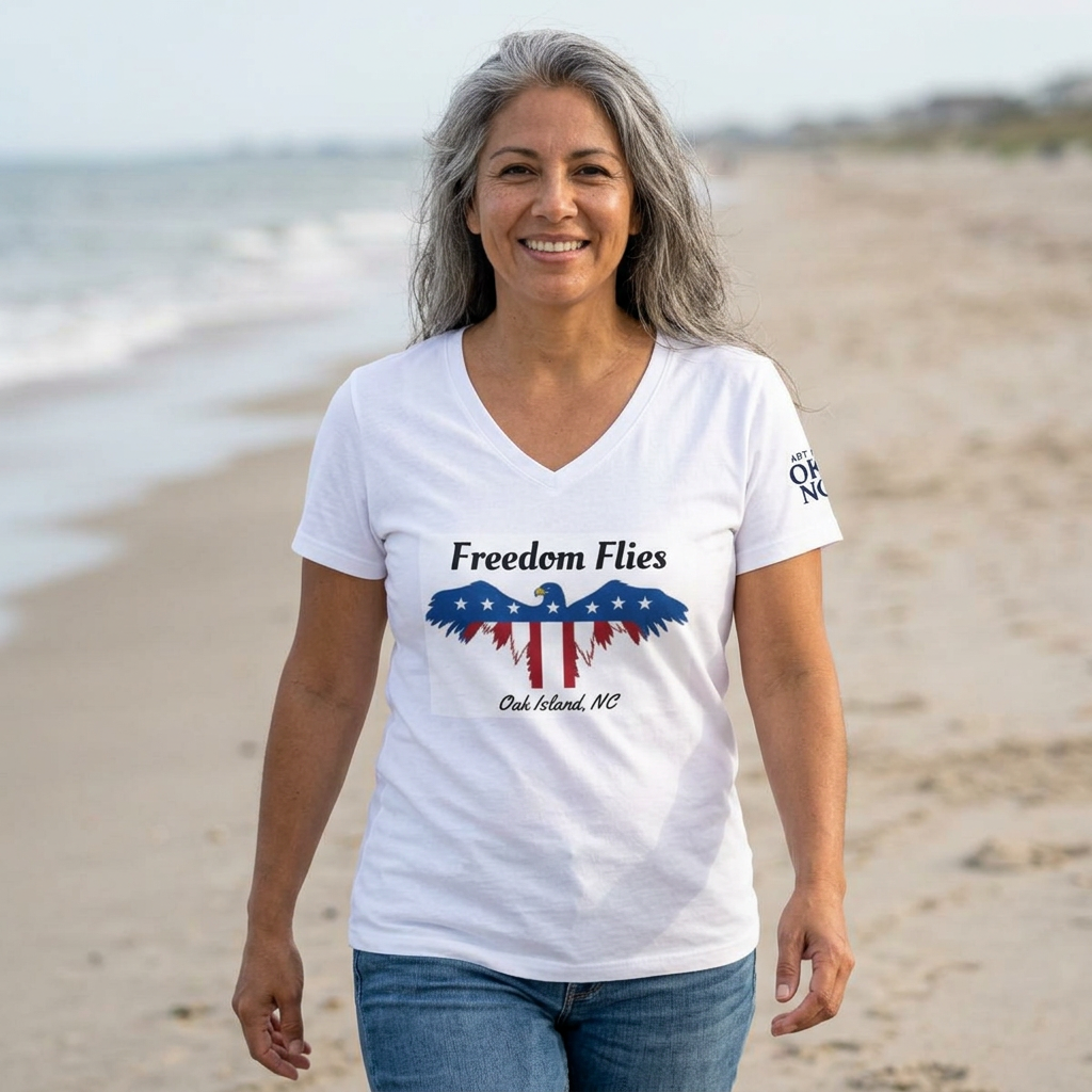 Freedom Flies V-Neck Tee – Patriotic Eagle USA Graphic
