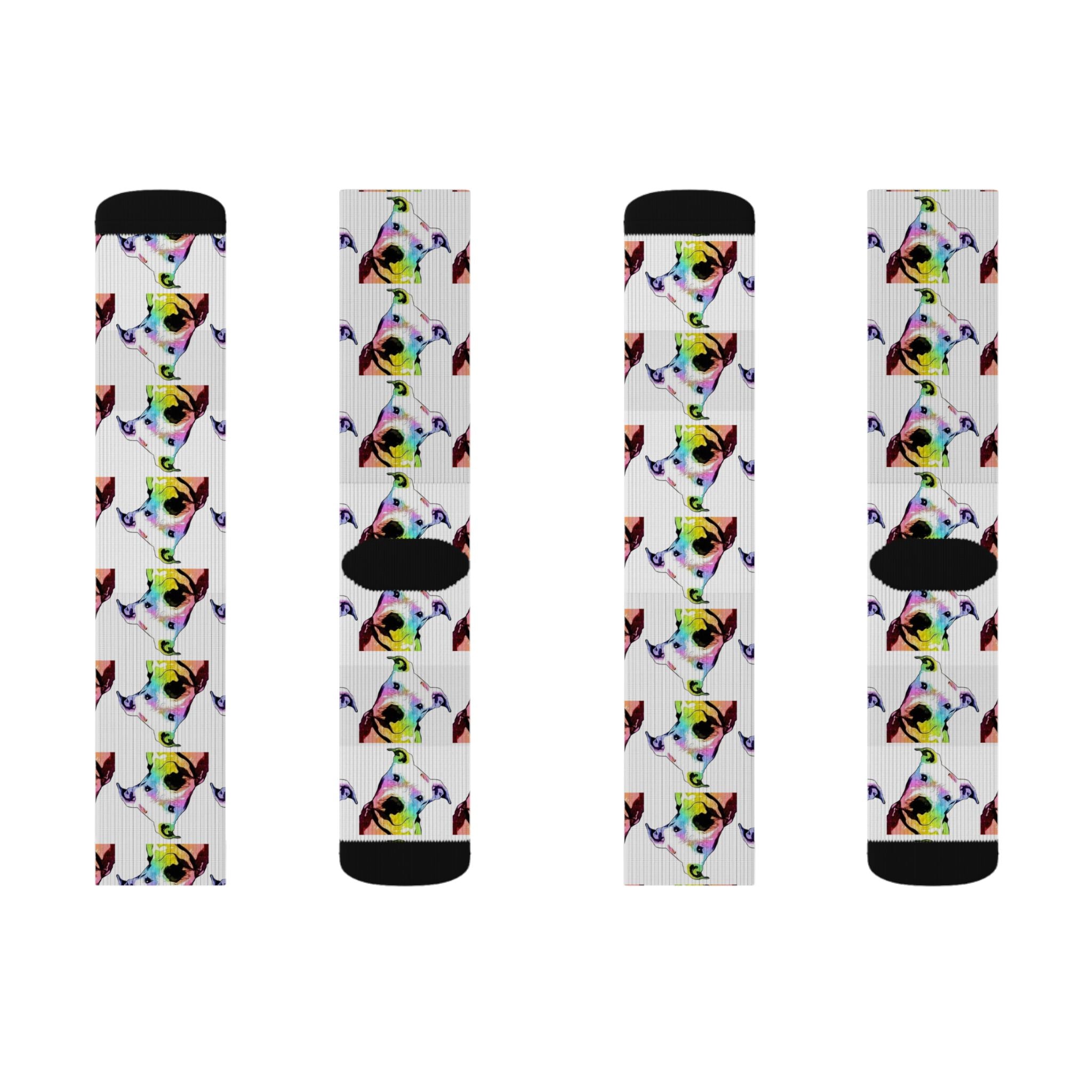 Colorful French Bulldog Pattern Socks — Sublimation Crew Socks