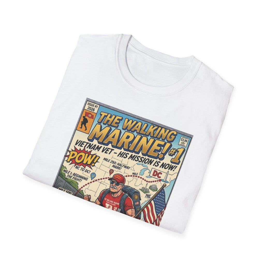 The Walking Marine Comic-Style T-Shirt — Veteran Tribute, Patriotic Veterans Day Tee