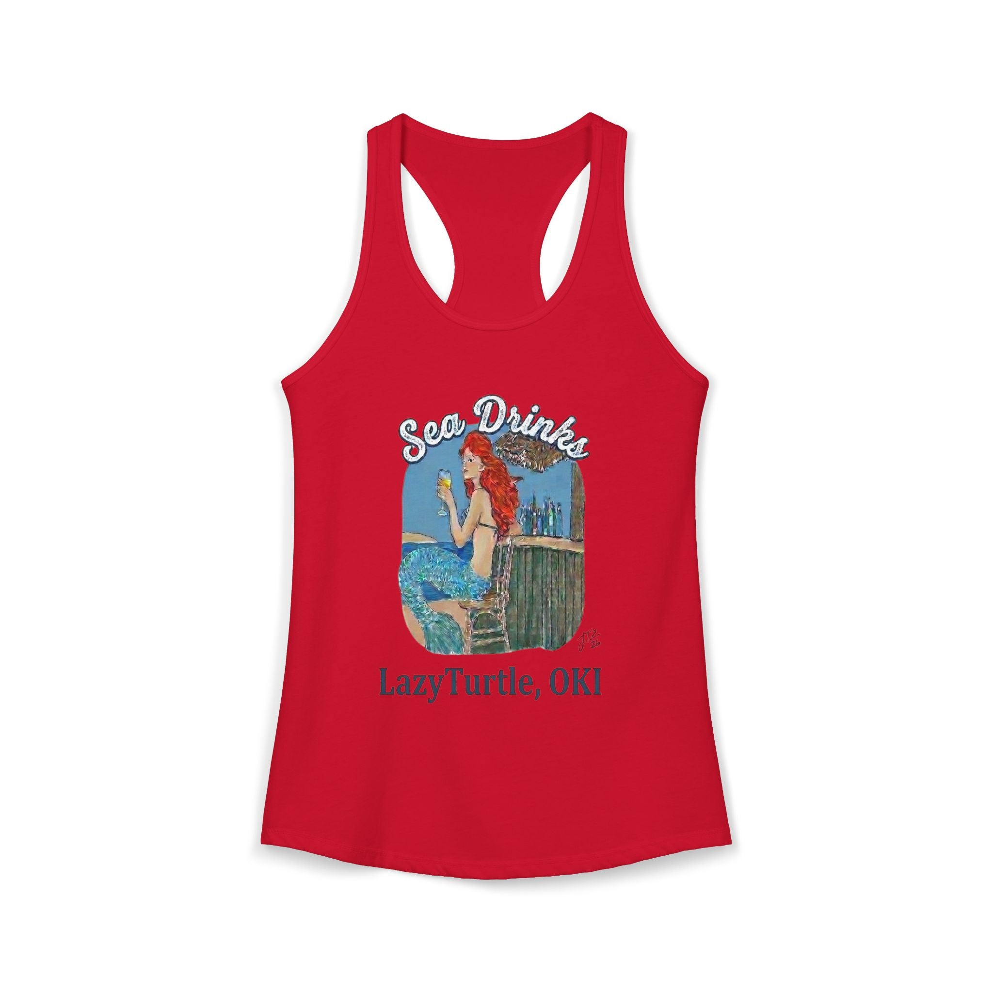 Sea Drinks Mermaid Racerback Tank — Lazy Turtle OKI Coastal Graphic Tank Top