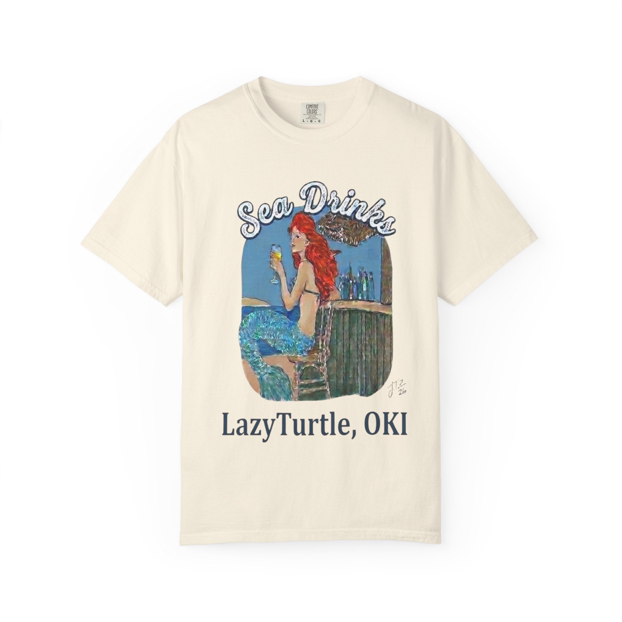 Sea Drinks Mermaid T-Shirt — Lazy Turtle, OKI Coastal Graphic Tee